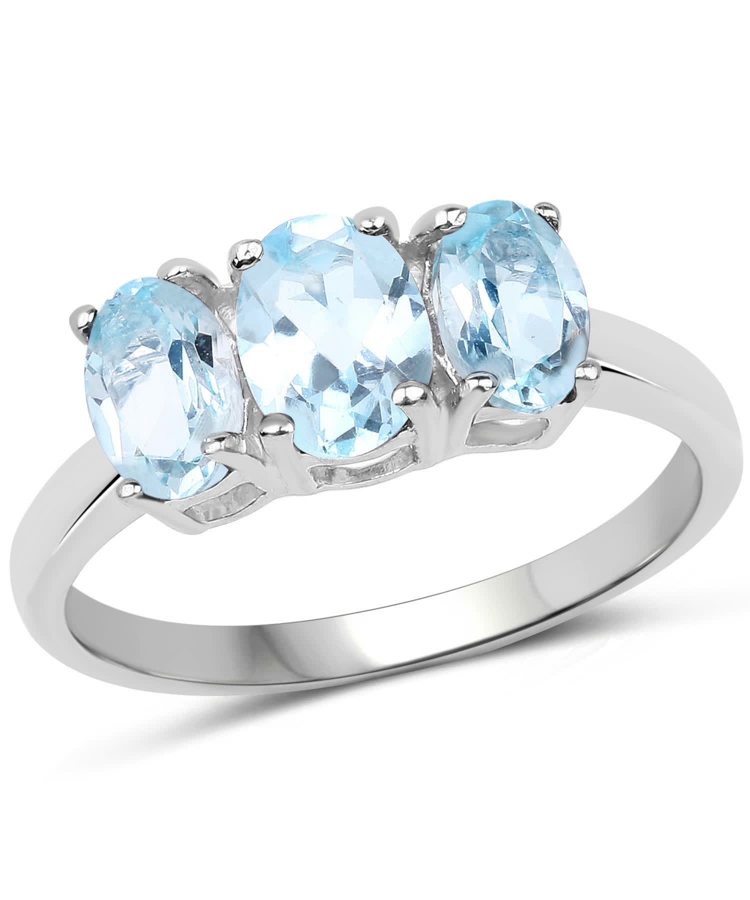 1.97ctw Natural Sky Blue Topaz Rhodium Plated 925 Sterling Silver Three-Stone Ring View 1