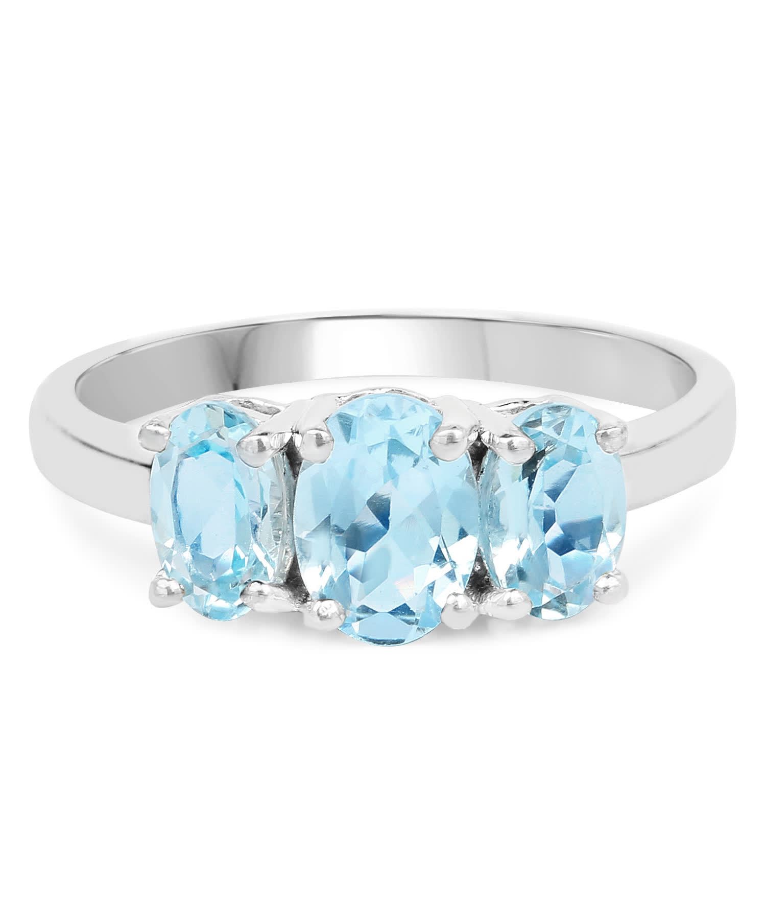 1.97ctw Natural Sky Blue Topaz Rhodium Plated 925 Sterling Silver Three-Stone Ring View 3
