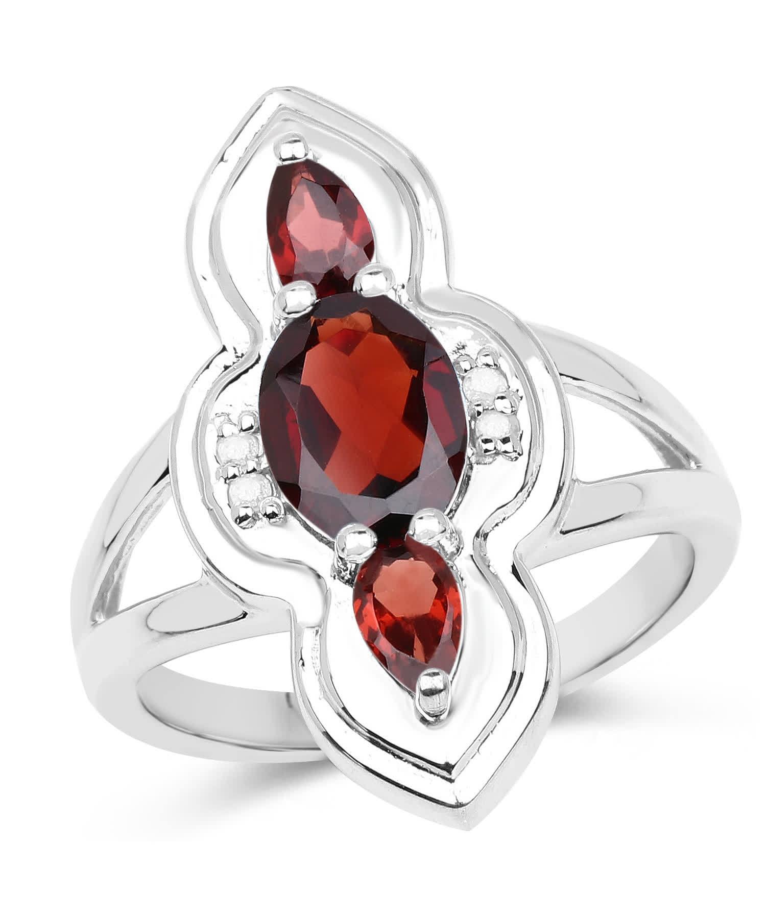1.80ctw Natural Garnet and Diamond Rhodium Plated 925 Sterling Silver Marquise Ring View 1