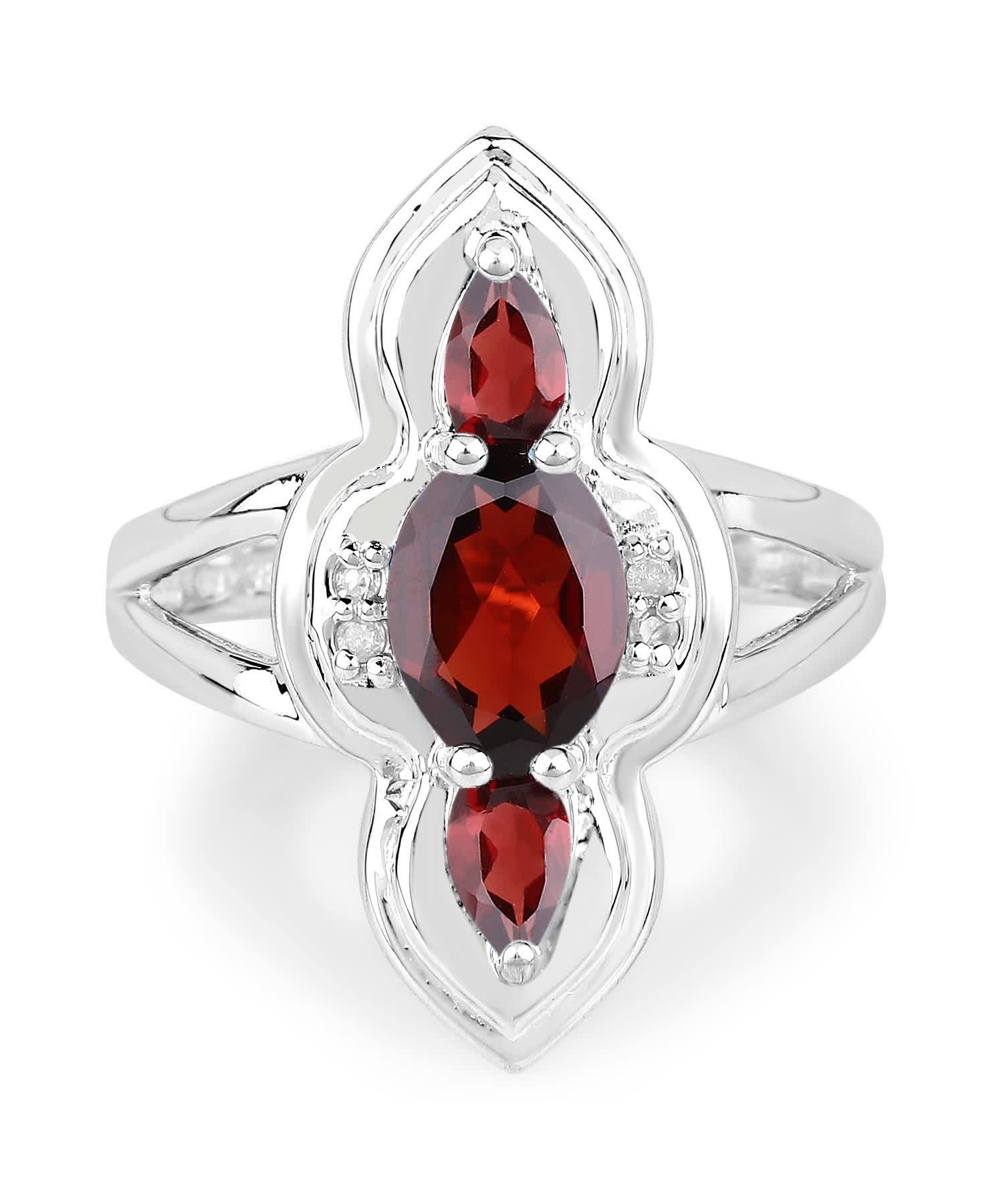 1.80ctw Natural Garnet and Diamond Rhodium Plated 925 Sterling Silver Marquise Ring View 3