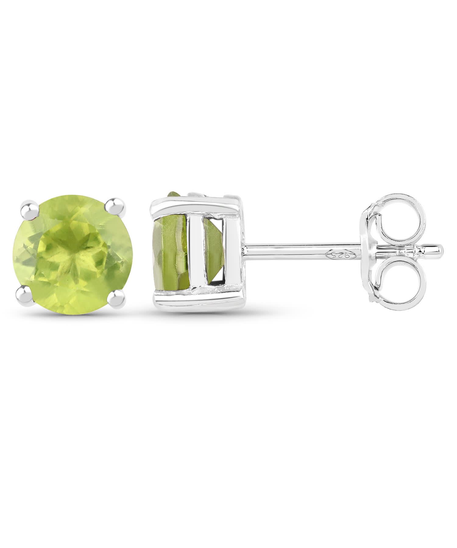 1.71ctw Natural Lime Peridot Rhodium Plated 925 Sterling Silver Stud Earrings View 2