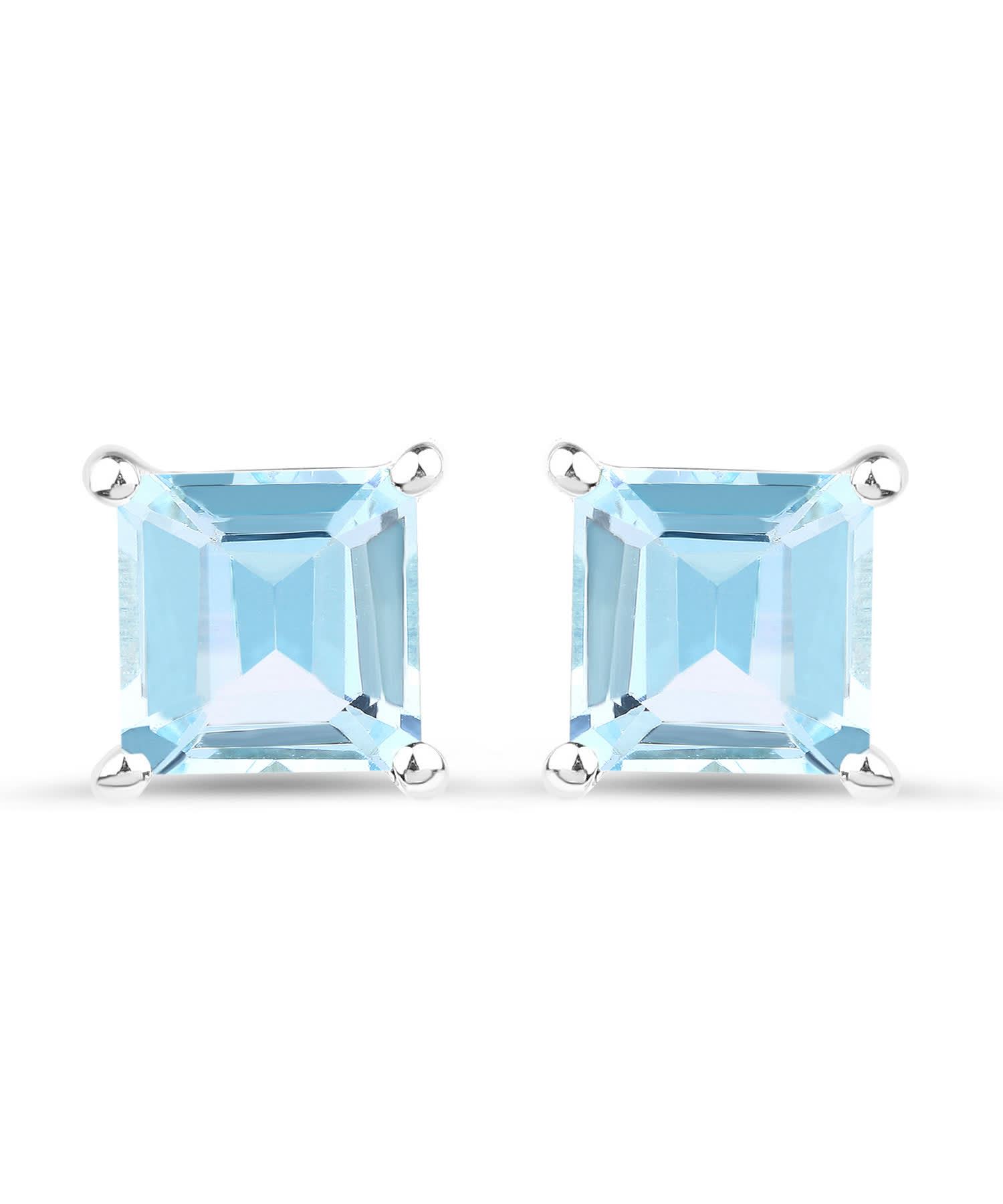 2.50ctw Natural Sky Blue Topaz Rhodium Plated 925 Sterling Silver Square Stud Earrings View 1