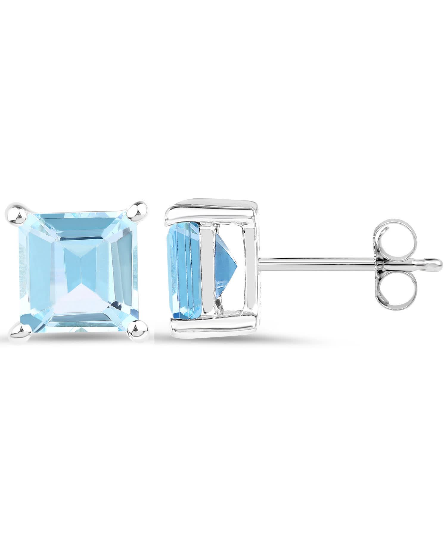 2.50ctw Natural Sky Blue Topaz Rhodium Plated 925 Sterling Silver Square Stud Earrings View 2