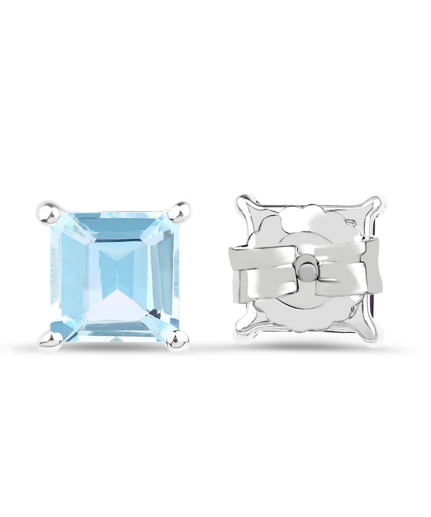 2.50ctw Natural Sky Blue Topaz Rhodium Plated 925 Sterling Silver Square Stud Earrings View 3