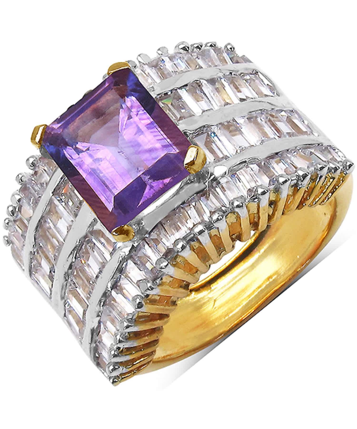 5.15ctw Natural Amethyst and Cubic Zirconia Cocktail Ring View 1