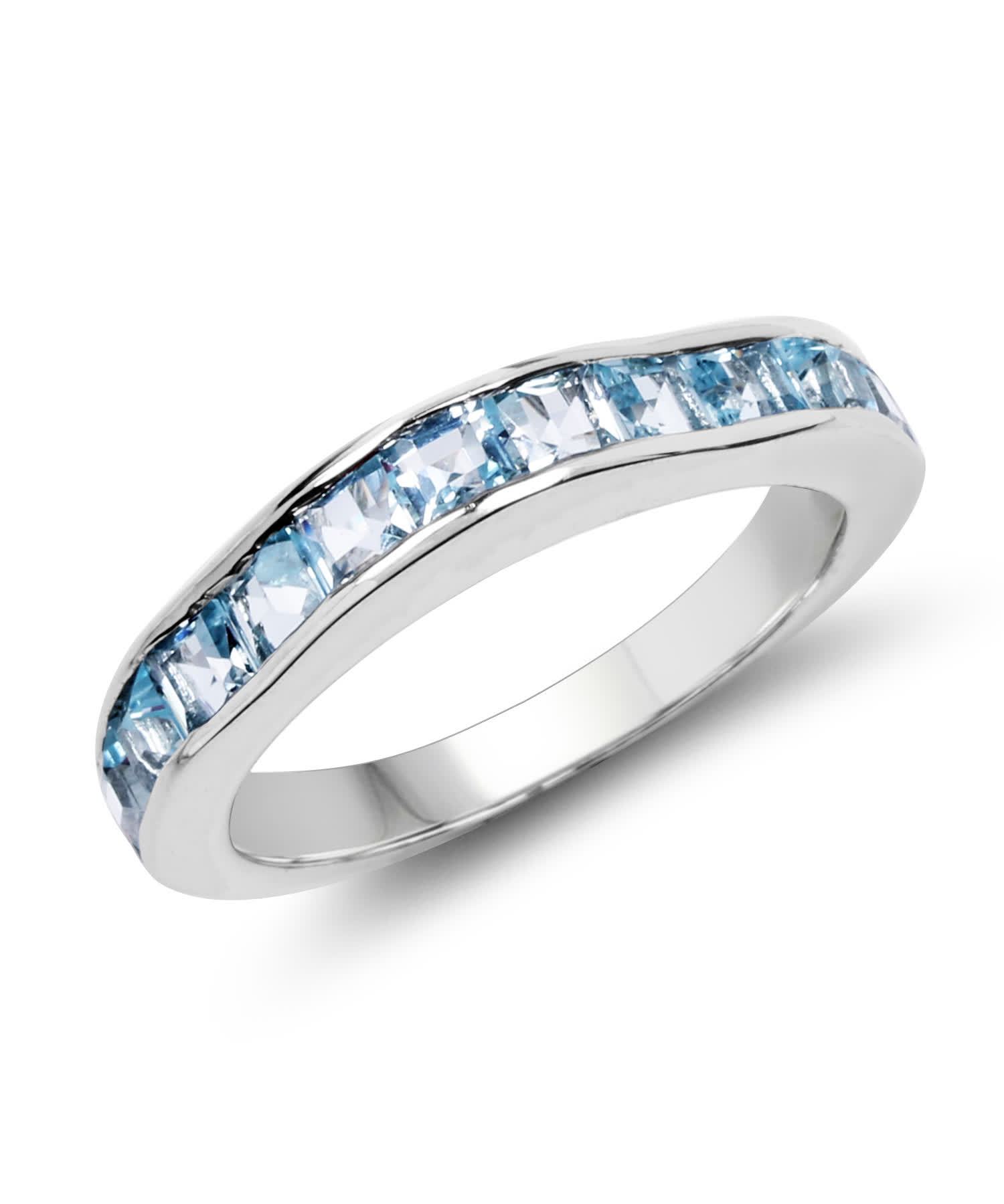 2.25ctw Natural Swiss Blue Topaz Rhodium Plated 925 Sterling Silver Band View 1