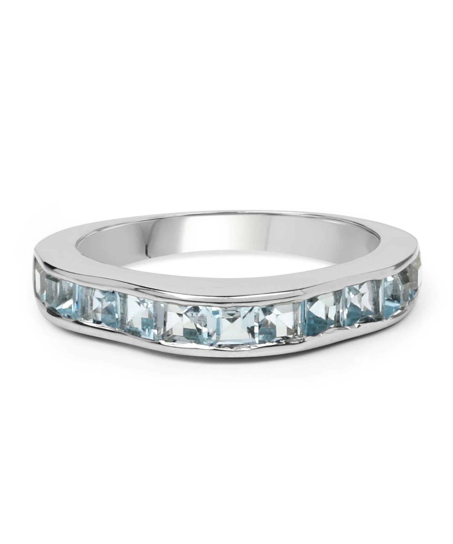 2.25ctw Natural Swiss Blue Topaz Rhodium Plated 925 Sterling Silver Band View 3
