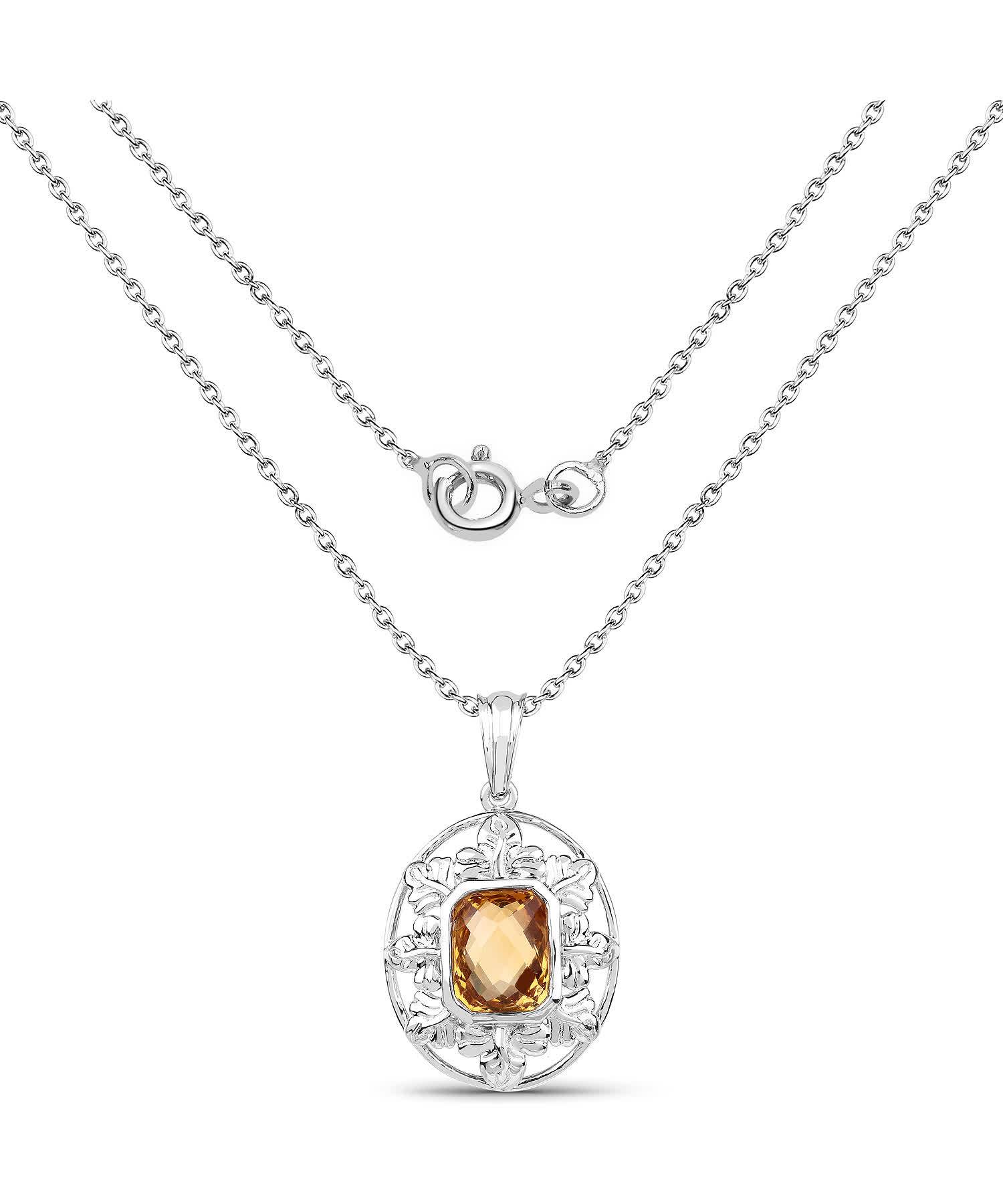 3.50ctw Natural Citrine Rhodium Plated 925 Sterling Silver Leaf Pendant With Chain View 2