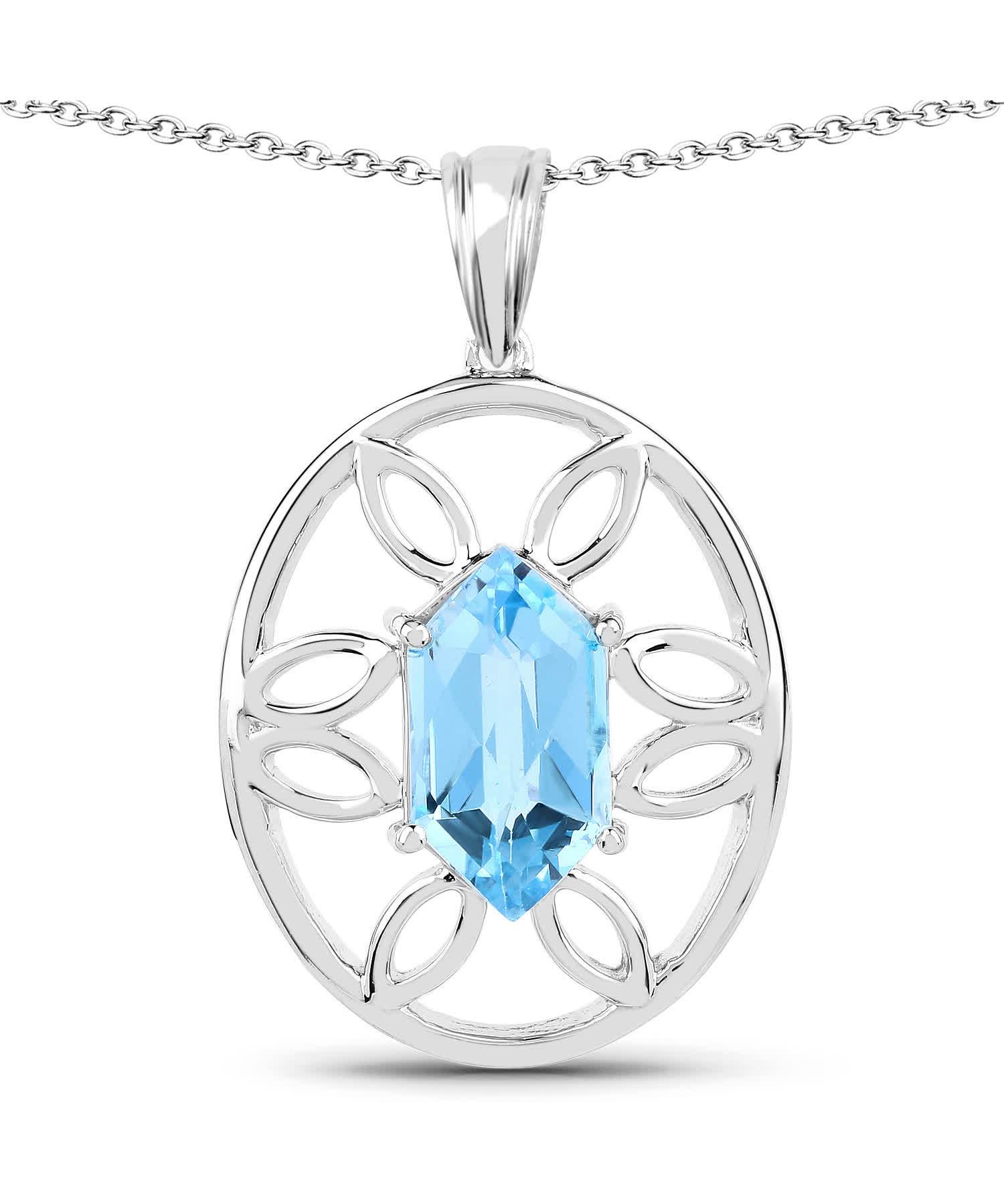 6.17ctw Natural Swiss Blue Topaz Rhodium Plated 925 Sterling Silver Oval Pendant With Chain View 1