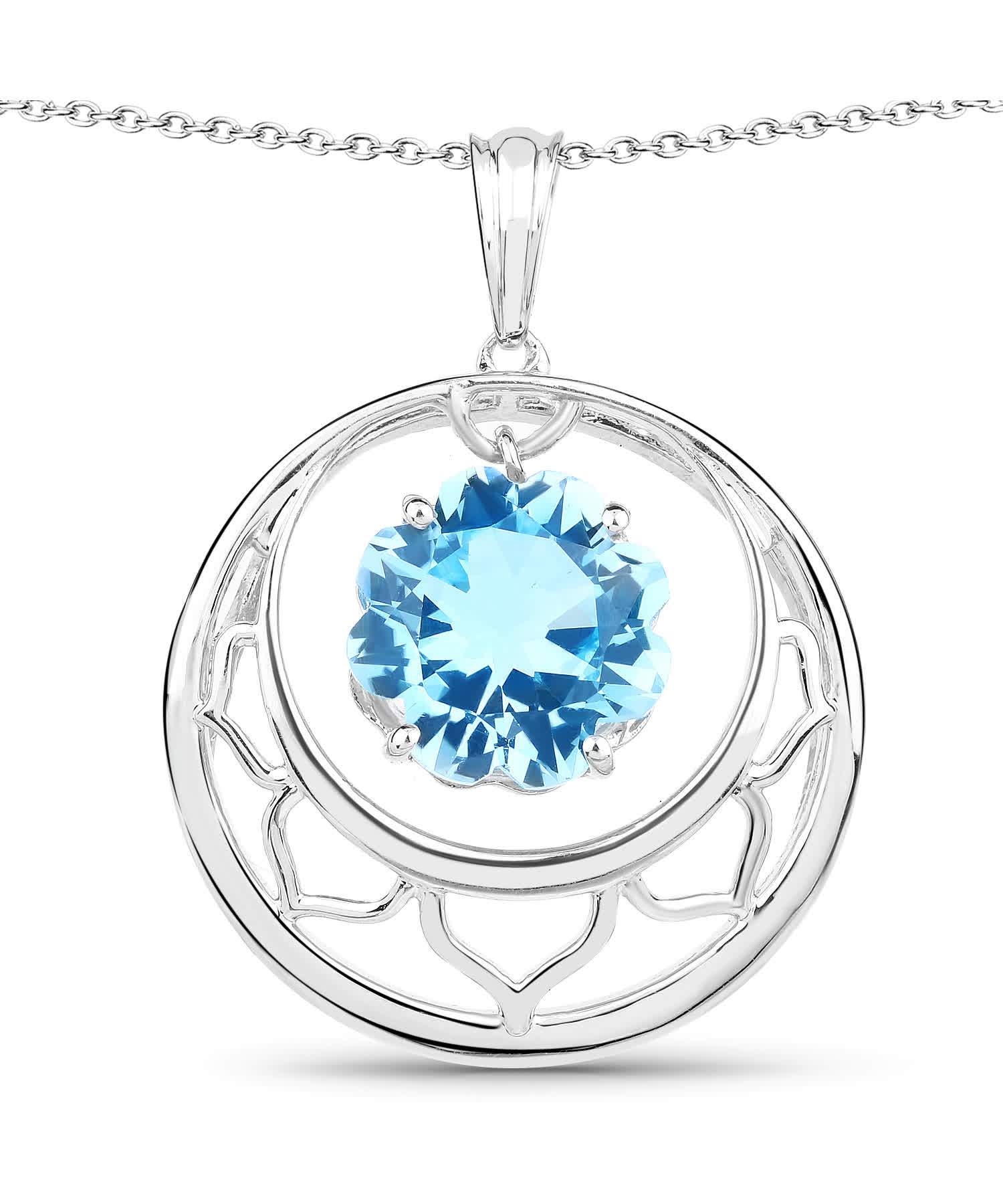 8.75ctw Natural Swiss Blue Topaz Rhodium Plated 925 Sterling Silver Circle Pendant With Chain View 1