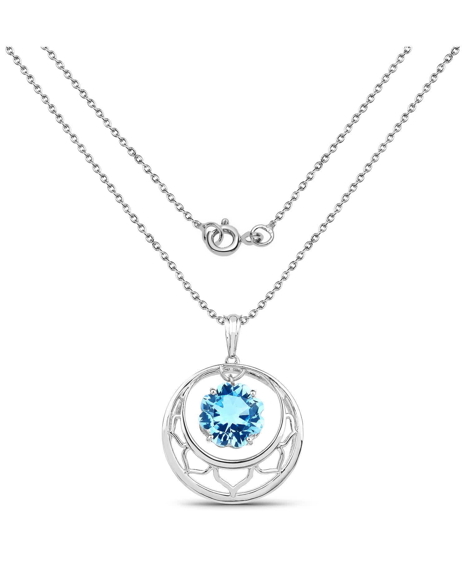 8.75ctw Natural Swiss Blue Topaz Rhodium Plated 925 Sterling Silver Circle Pendant With Chain View 2