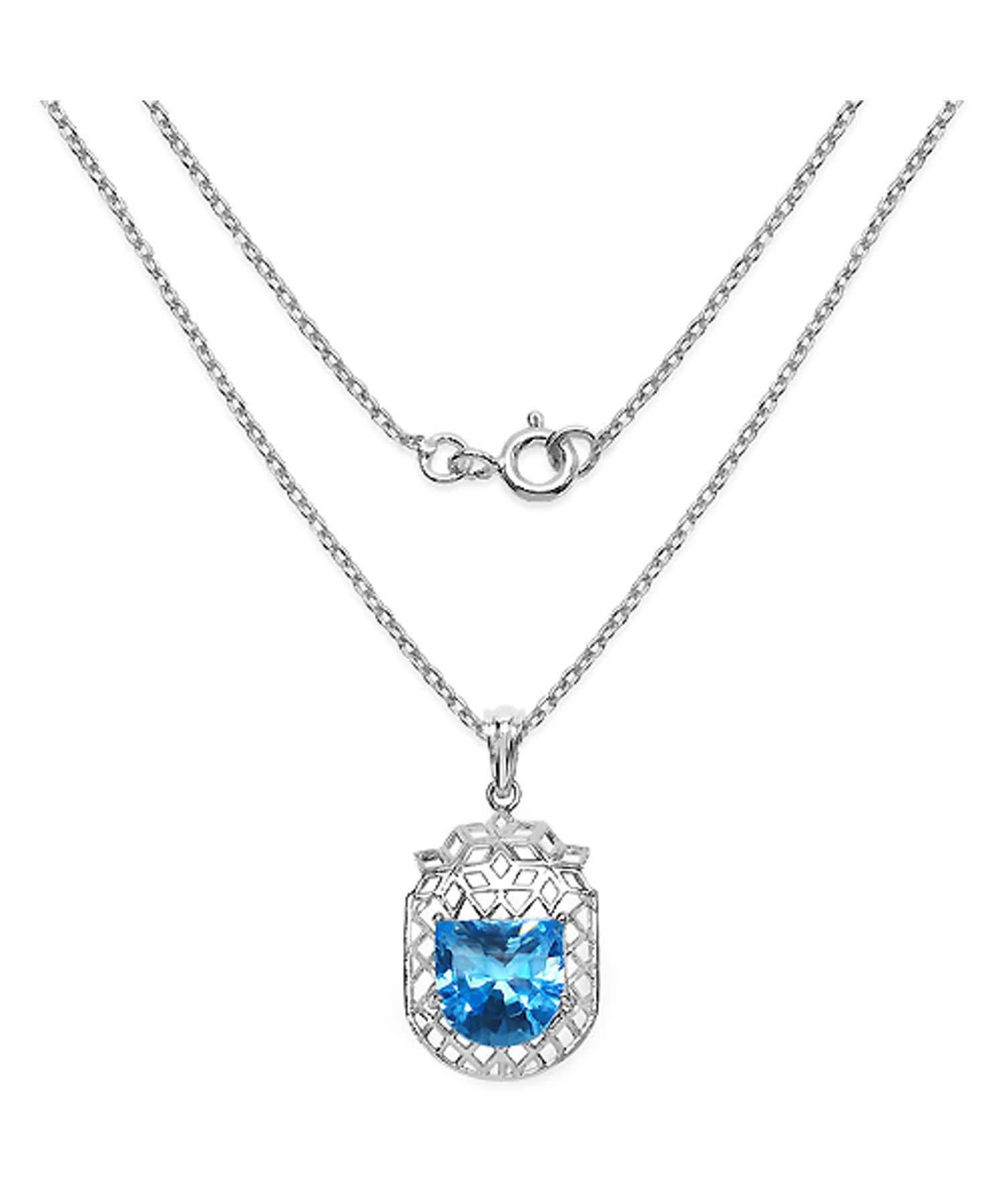 10.90ctw Natural Swiss Blue Topaz Rhodium Plated 925 Sterling Silver Pendant With Chain View 2