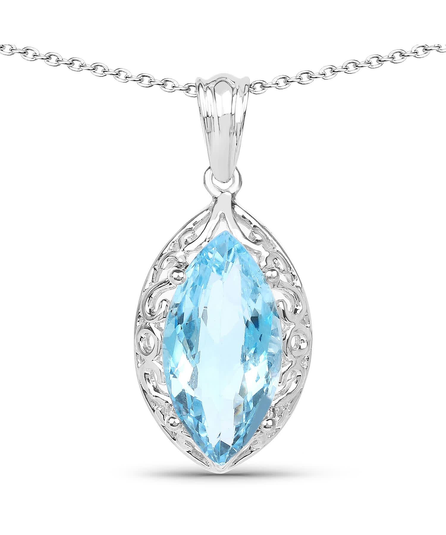 8.22ctw Natural Swiss Blue Topaz Rhodium Plated 925 Sterling Silver Marquise Pendant With Chain View 1