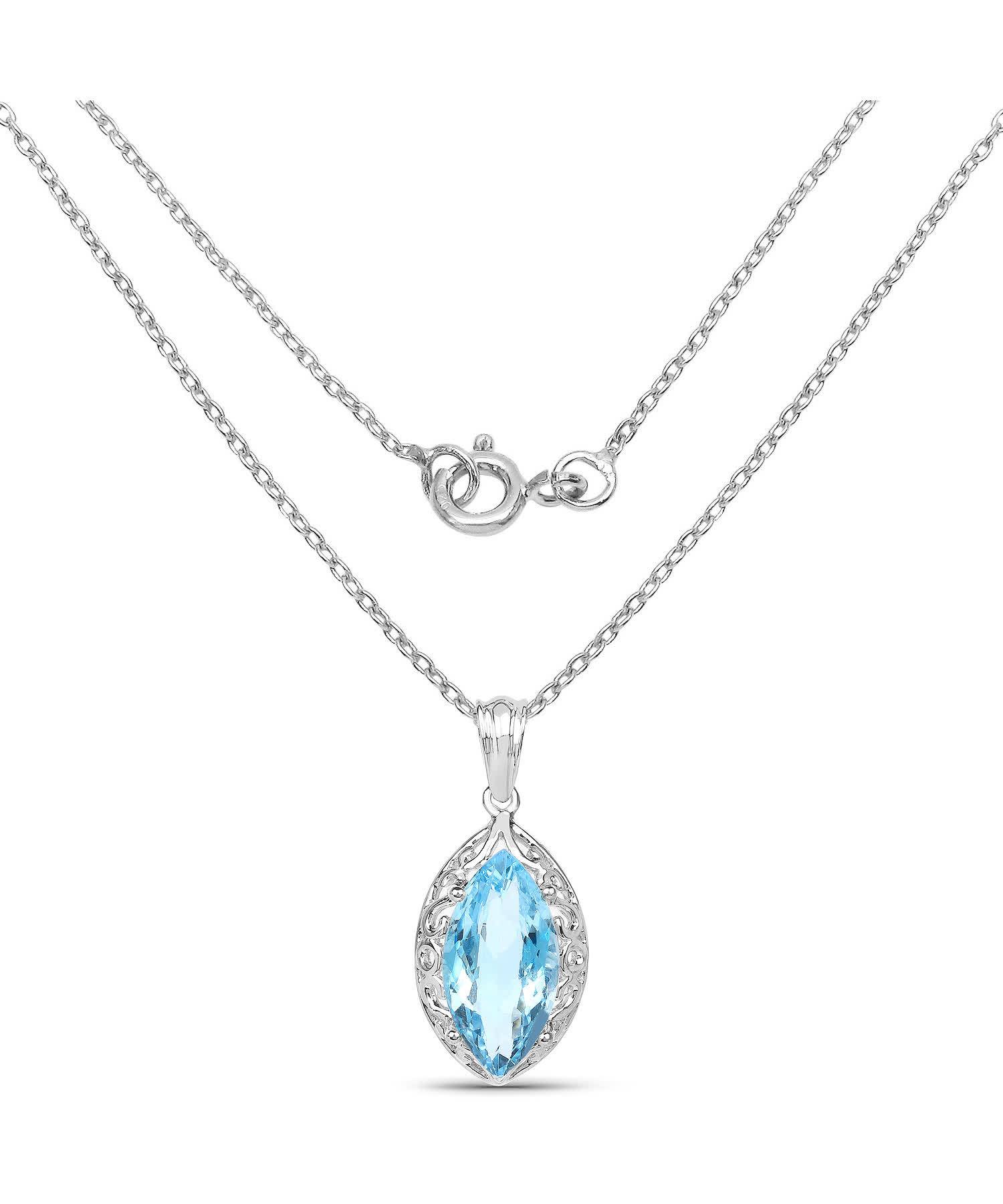 8.22ctw Natural Swiss Blue Topaz Rhodium Plated 925 Sterling Silver Marquise Pendant With Chain View 2