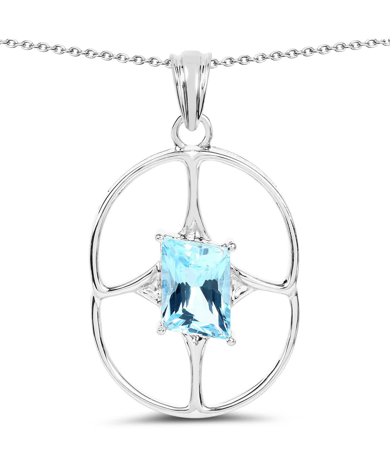 5.25ctw Natural Swiss Blue Topaz Rhodium Plated 925 Sterling Silver Pendant With Chain View 1