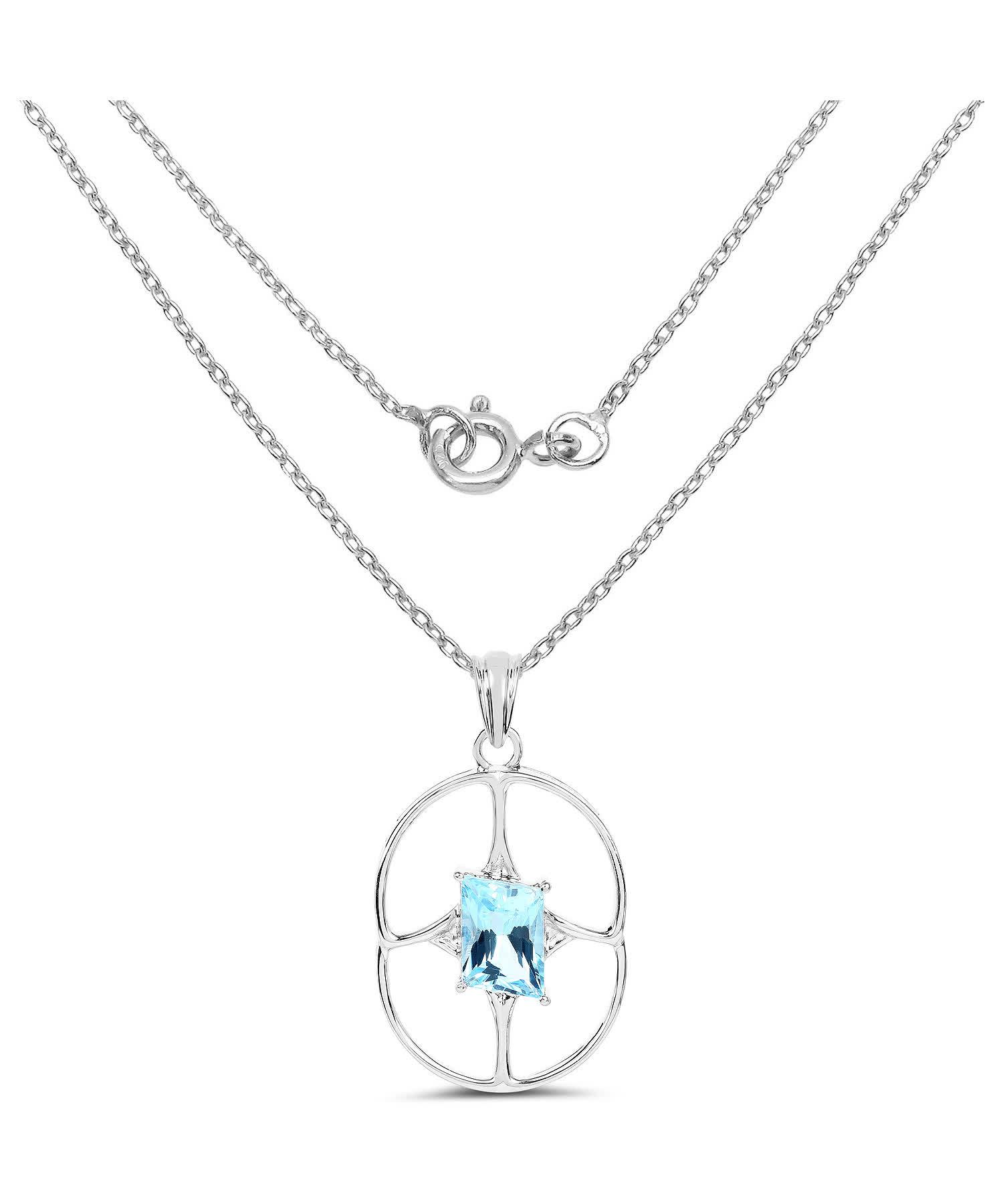 5.25ctw Natural Swiss Blue Topaz Rhodium Plated 925 Sterling Silver Pendant With Chain View 2