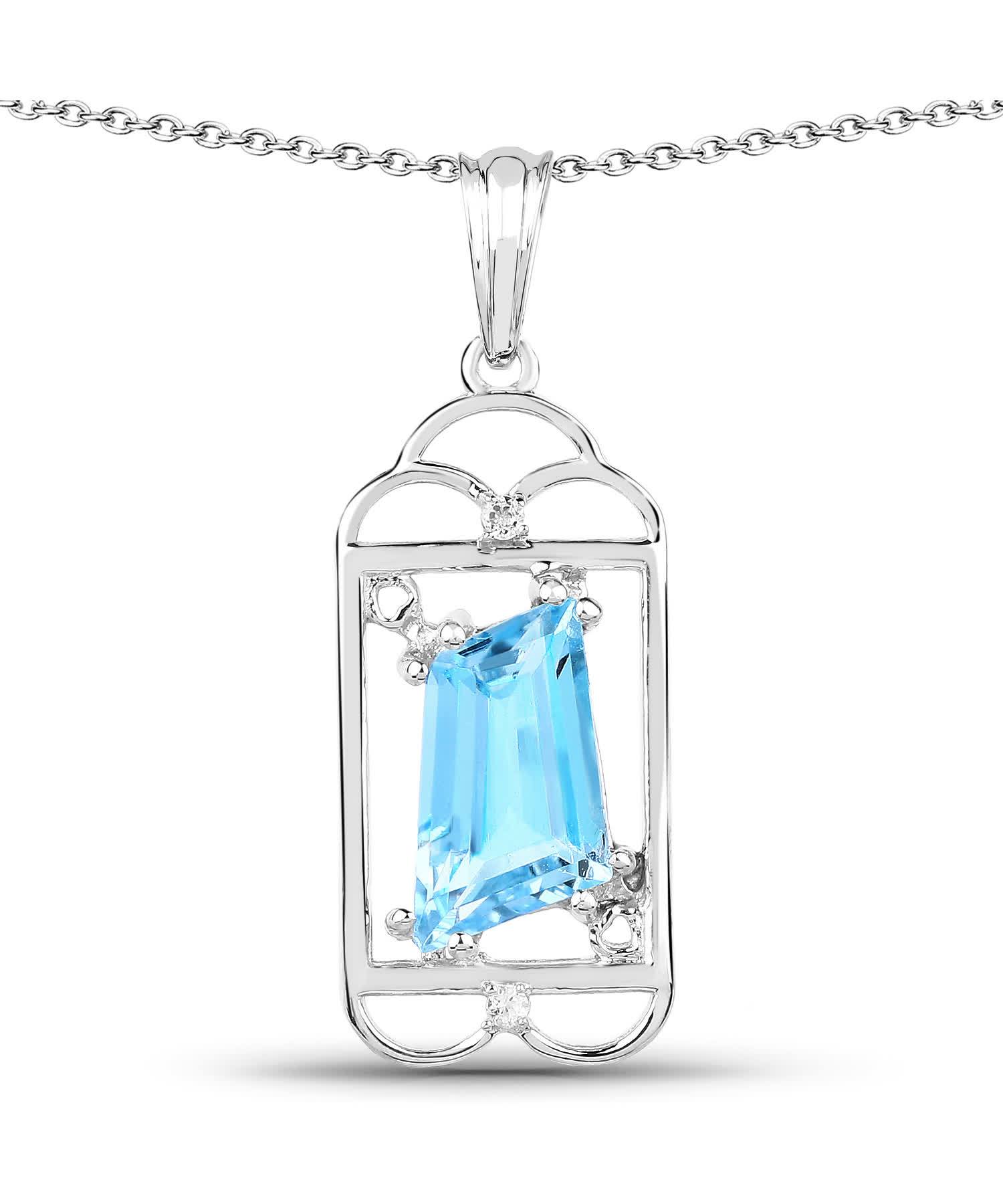4.57ctw Natural Swiss Blue Topaz Rhodium Plated 925 Sterling Silver Pendant With Chain View 1