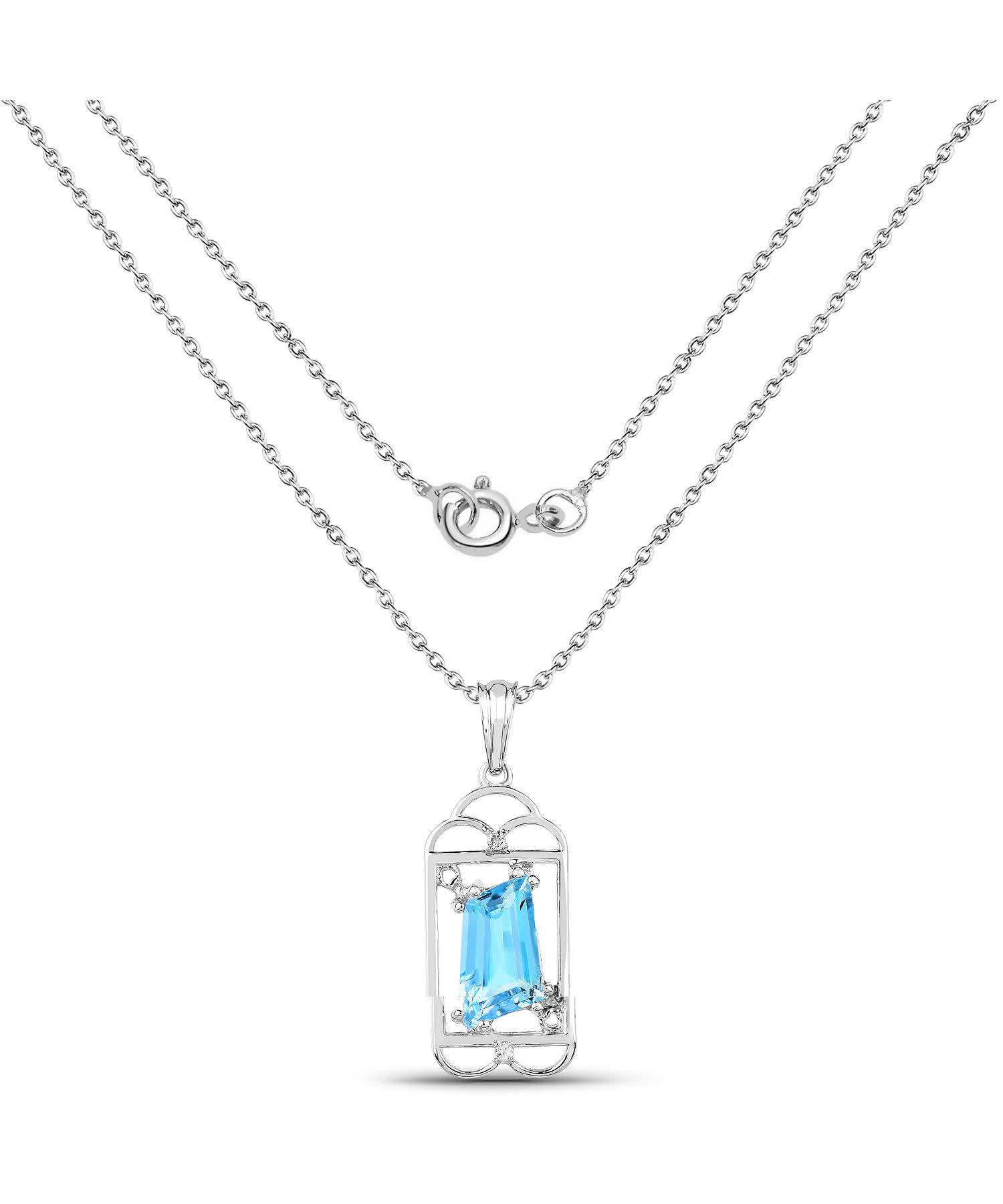 4.57ctw Natural Swiss Blue Topaz Rhodium Plated 925 Sterling Silver Pendant With Chain View 2