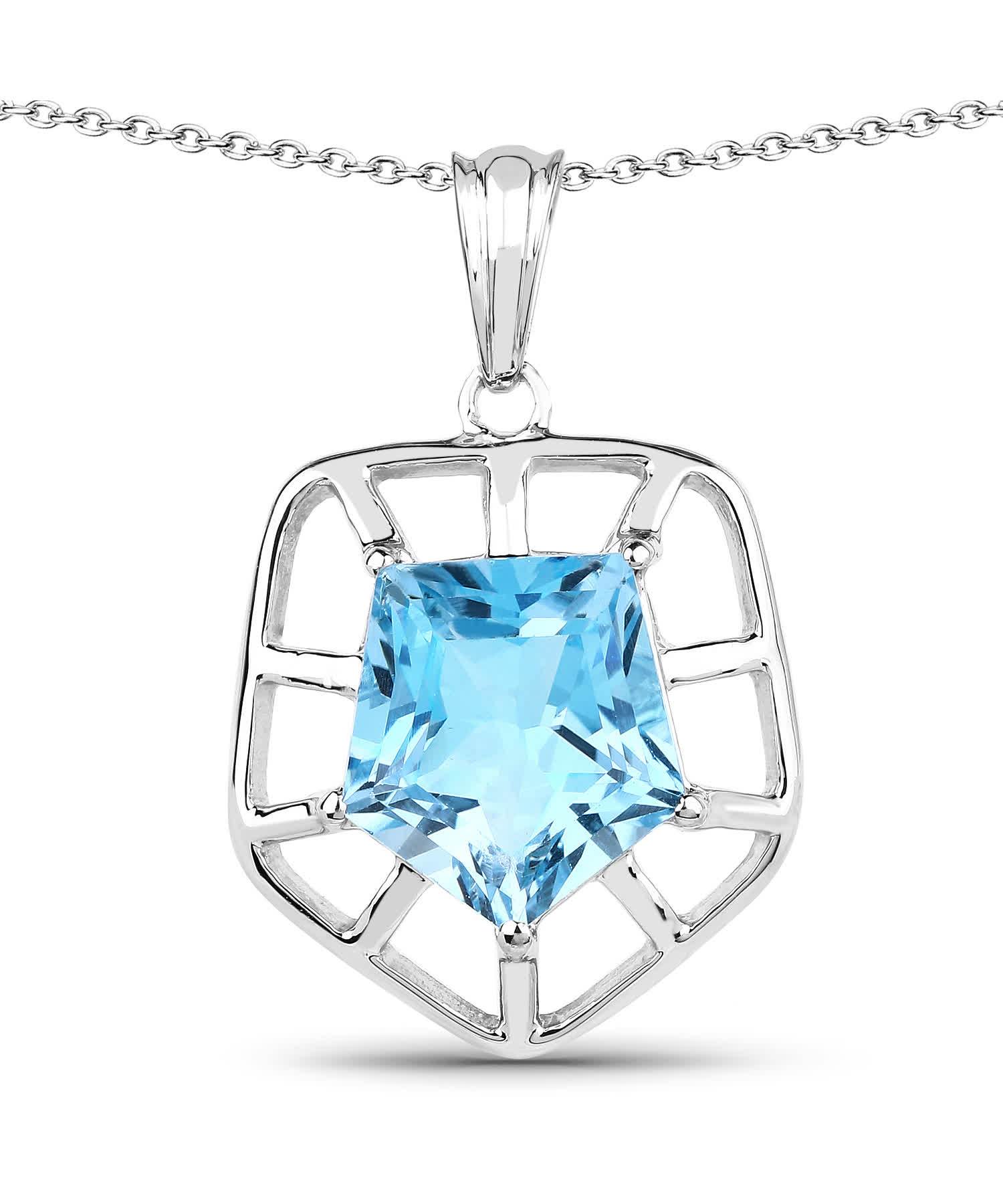 7.60ctw Natural Swiss Blue Topaz Rhodium Plated 925 Sterling Silver Pendant With Chain View 1