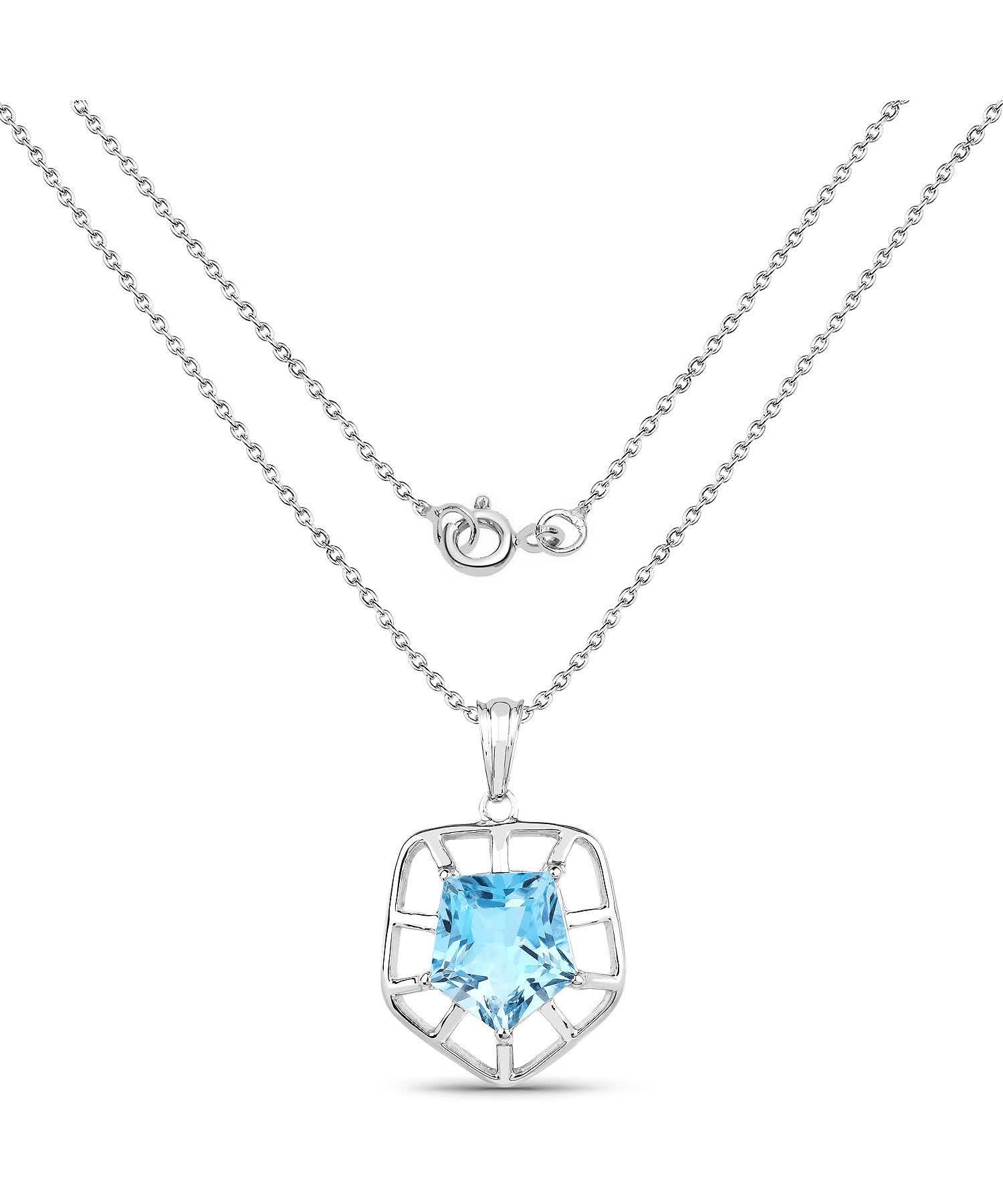7.60ctw Natural Swiss Blue Topaz Rhodium Plated 925 Sterling Silver Pendant With Chain View 2