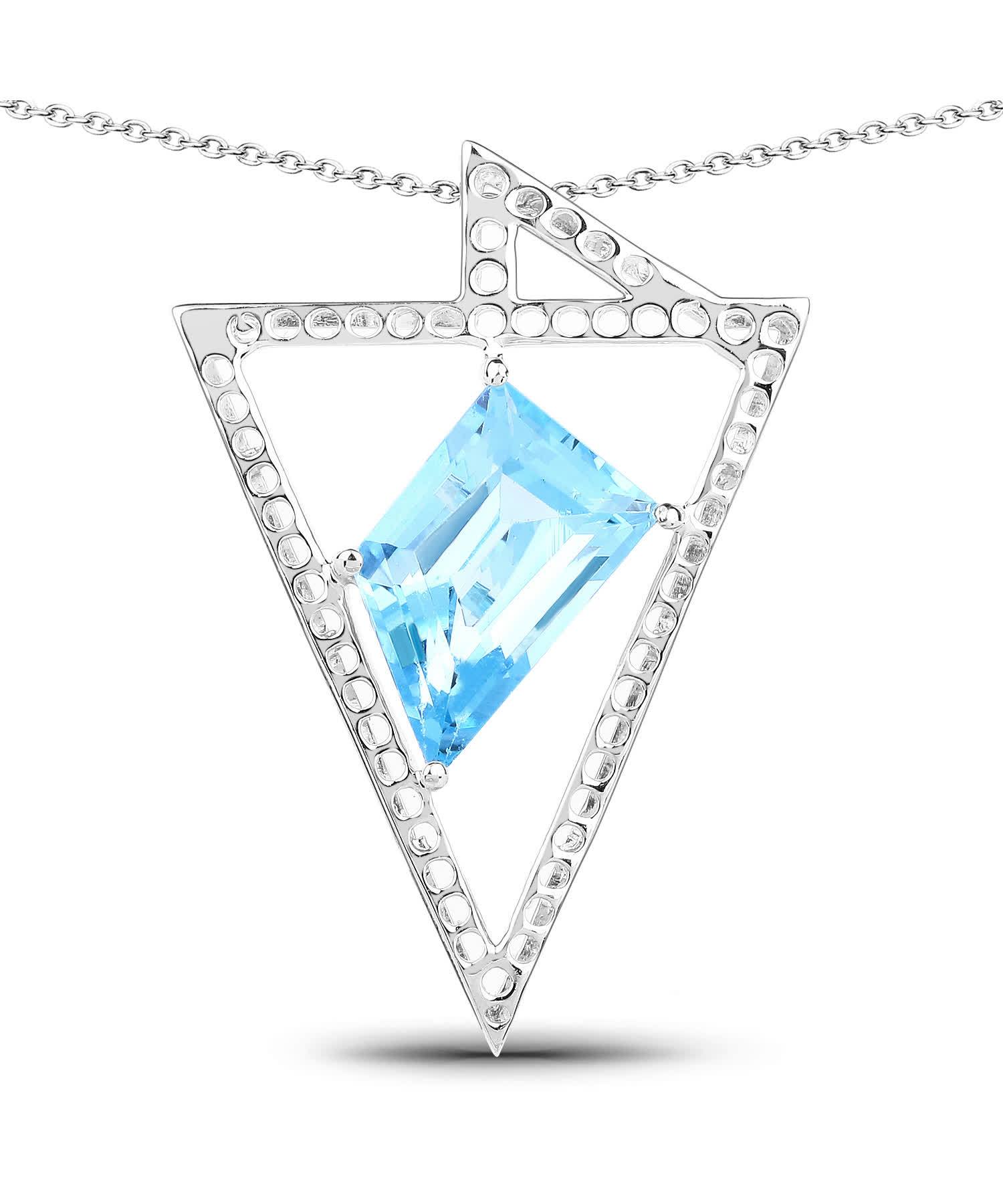 5.00ctw Natural Swiss Blue Topaz Rhodium Plated 925 Sterling Silver Modern Pendant With Chain View 1