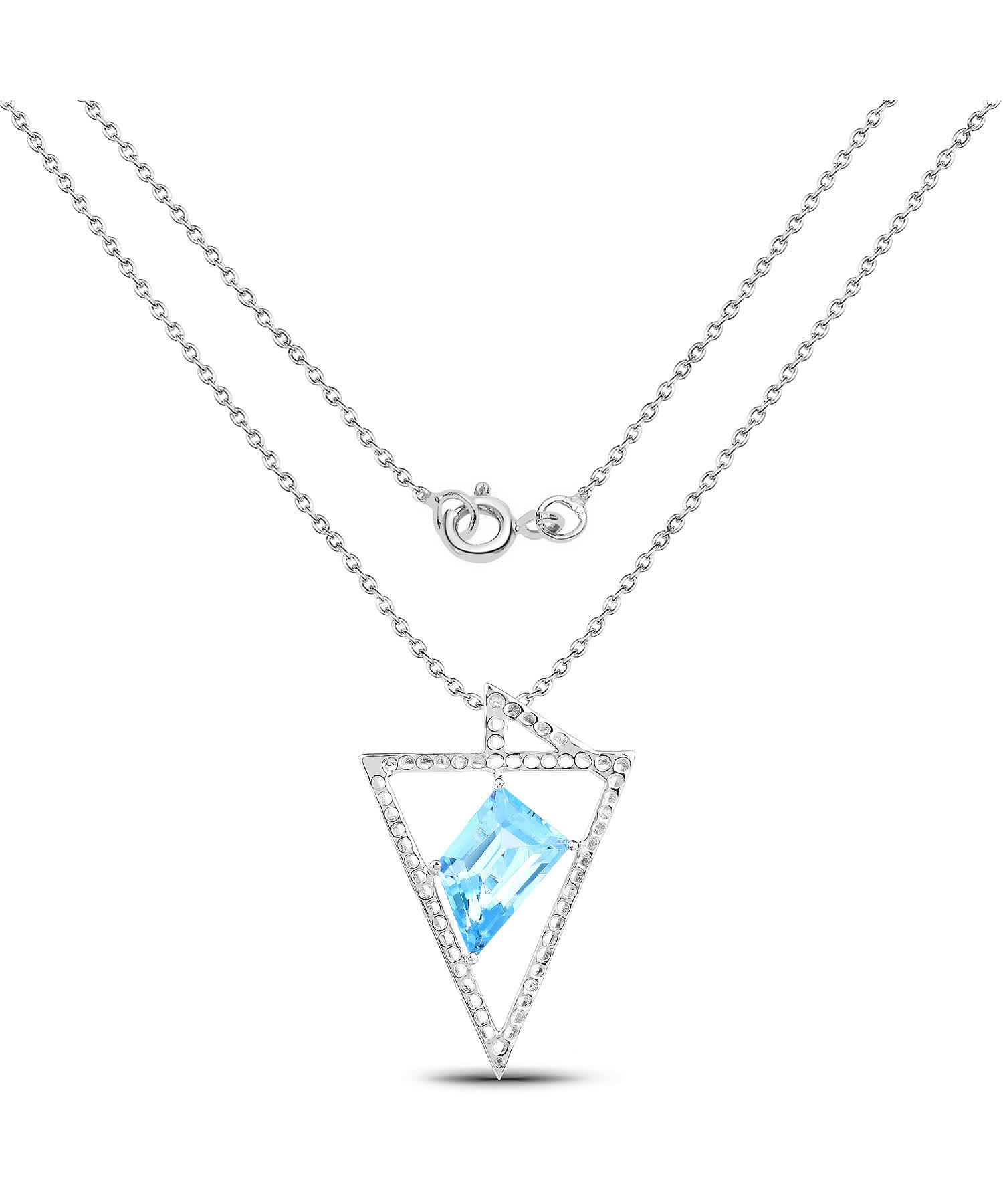 5.00ctw Natural Swiss Blue Topaz Rhodium Plated 925 Sterling Silver Modern Pendant With Chain View 2