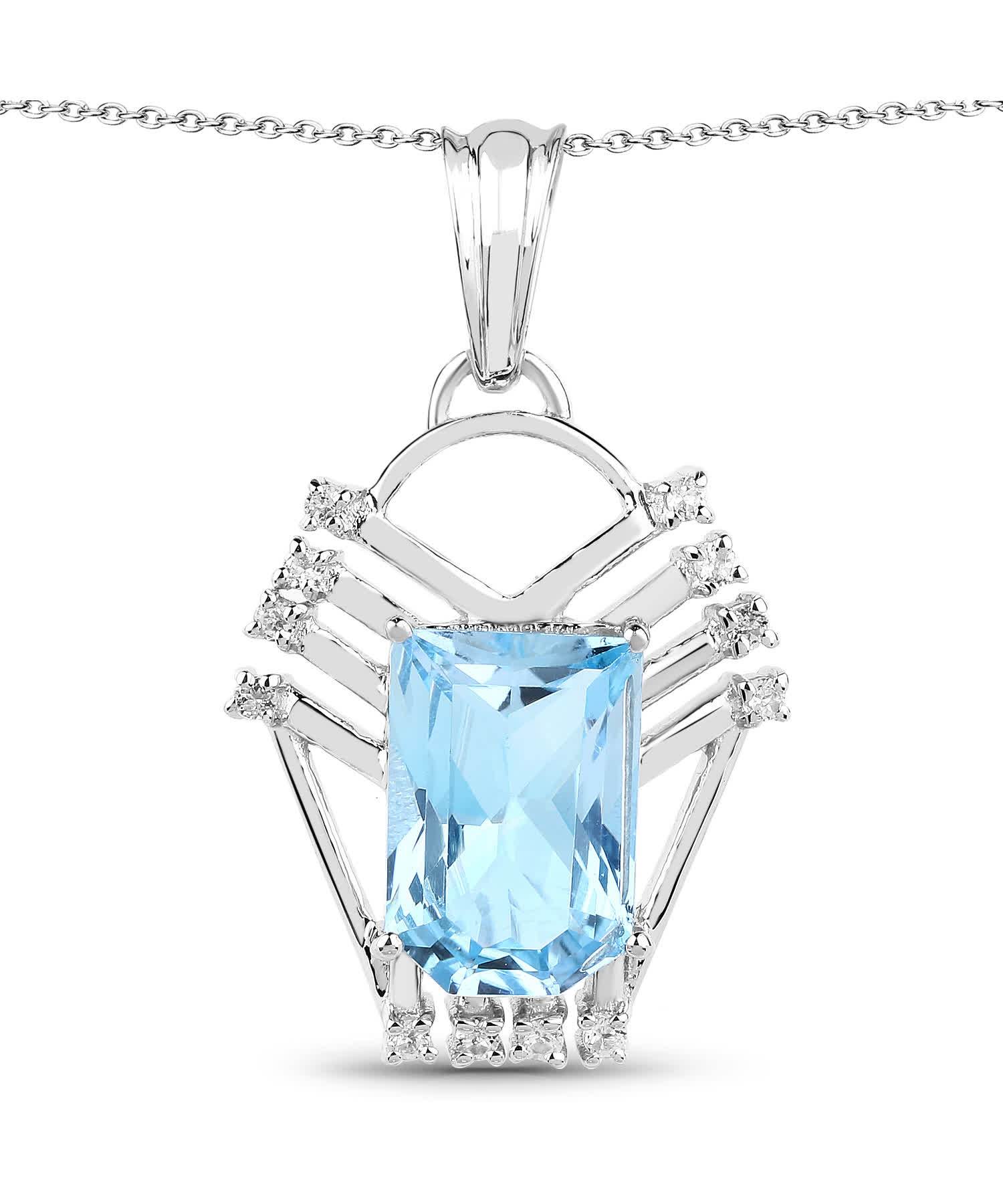 5.76ctw Natural Swiss Blue Topaz Rhodium Plated 925 Sterling Silver Pendant With Chain View 1