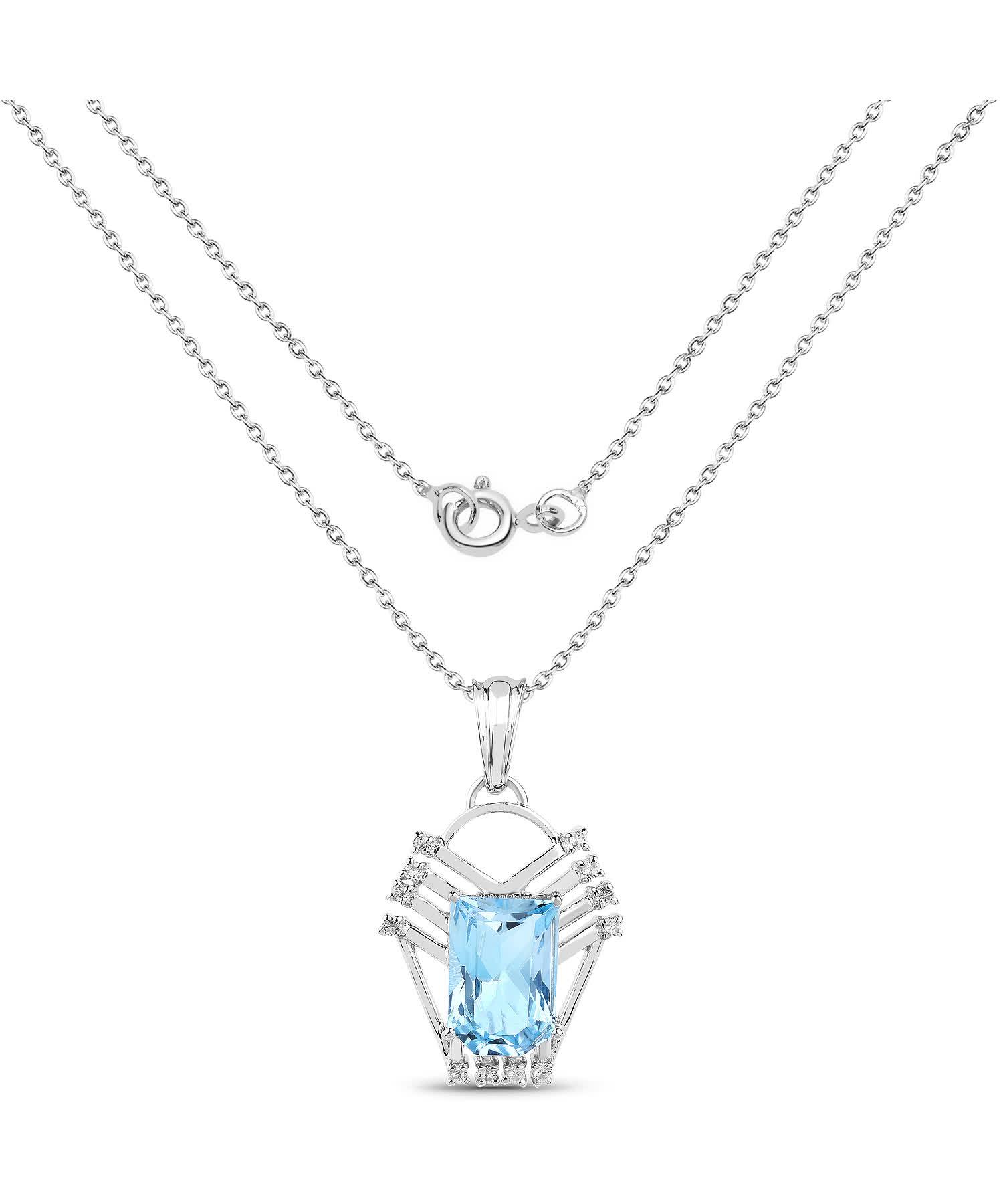 5.76ctw Natural Swiss Blue Topaz Rhodium Plated 925 Sterling Silver Pendant With Chain View 2