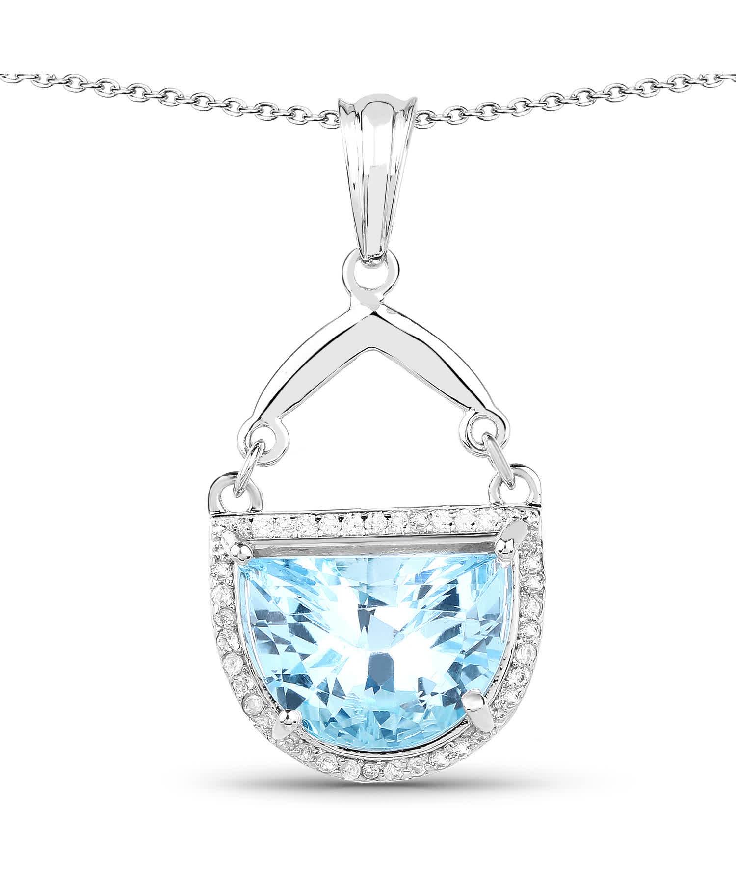 4.08ctw Natural Swiss Blue Topaz Rhodium Plated 925 Sterling Silver Pendant With Chain View 1