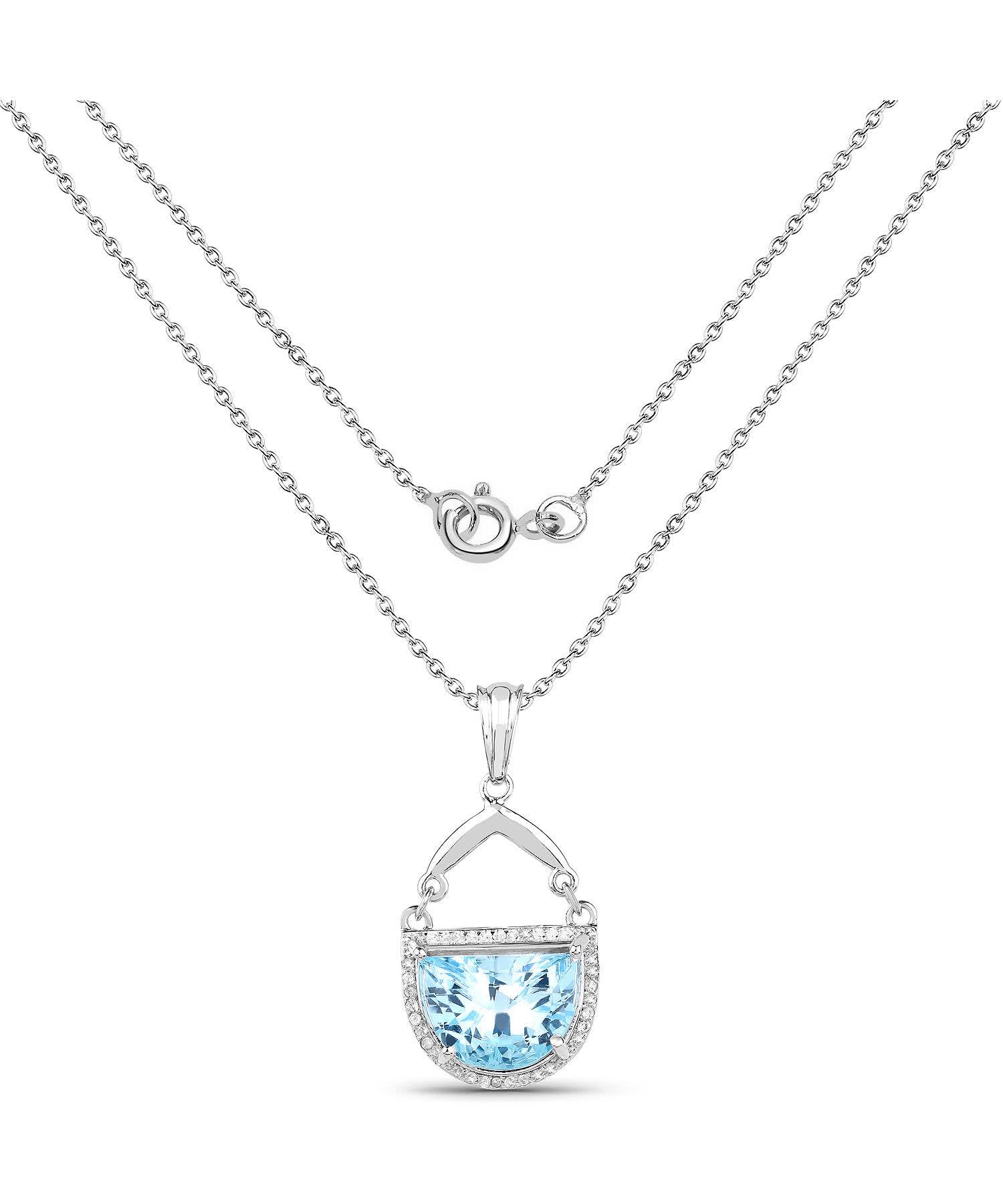 4.08ctw Natural Swiss Blue Topaz Rhodium Plated 925 Sterling Silver Pendant With Chain View 2