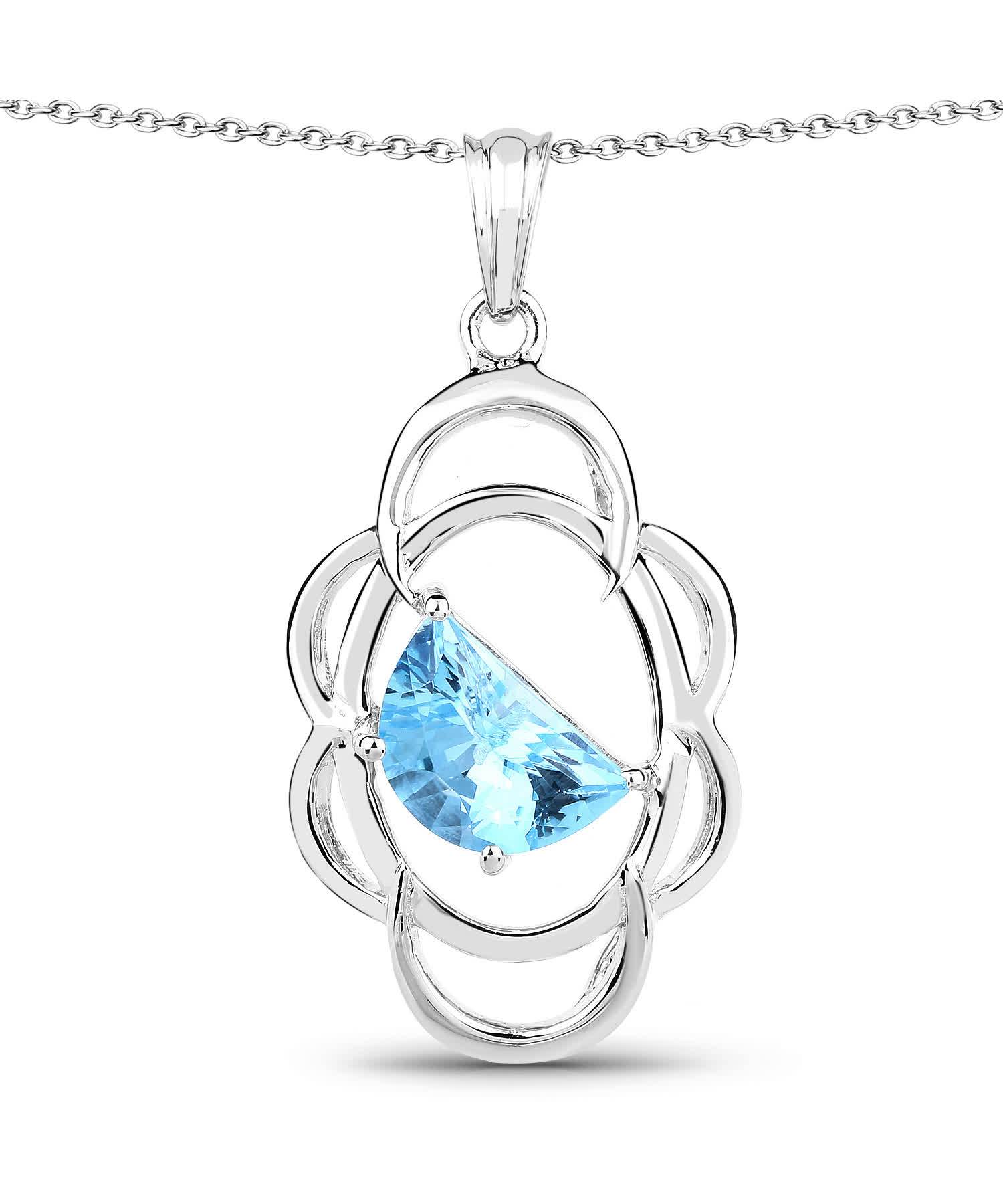 4.60ctw Natural Swiss Blue Topaz Rhodium Plated 925 Sterling Silver Pendant With Chain View 1