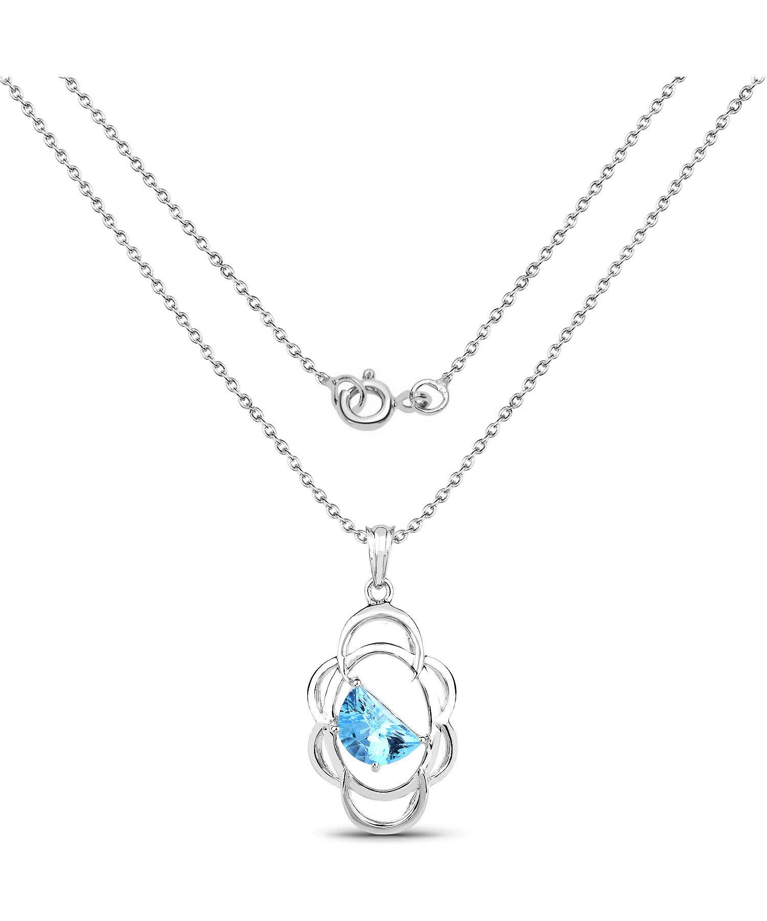 4.60ctw Natural Swiss Blue Topaz Rhodium Plated 925 Sterling Silver Pendant With Chain View 2