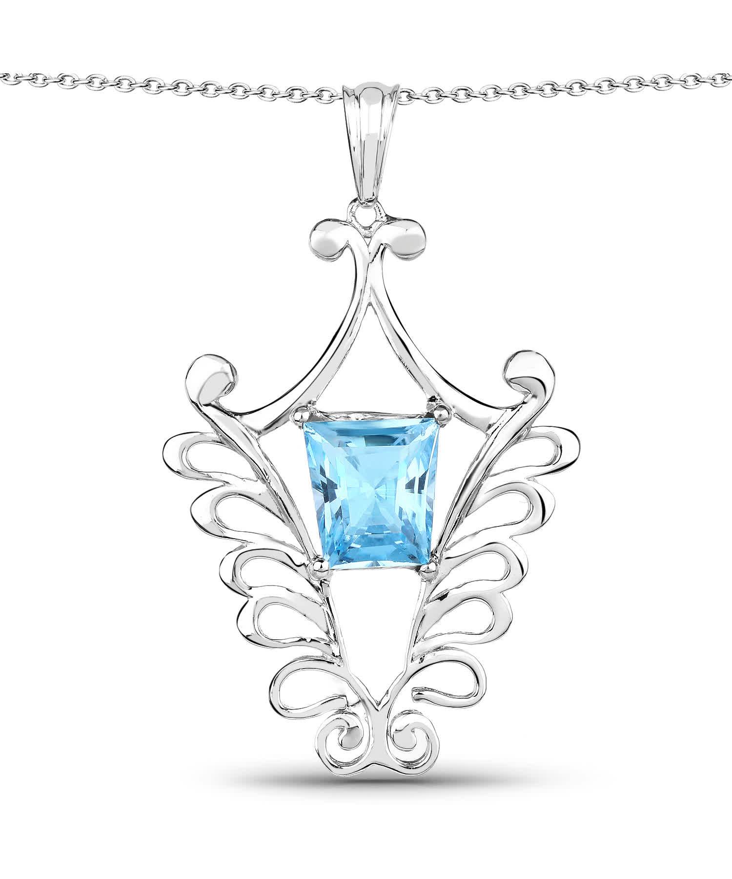 5.68ctw Natural Swiss Blue Topaz Rhodium Plated 925 Sterling Silver Pendant With Chain View 1