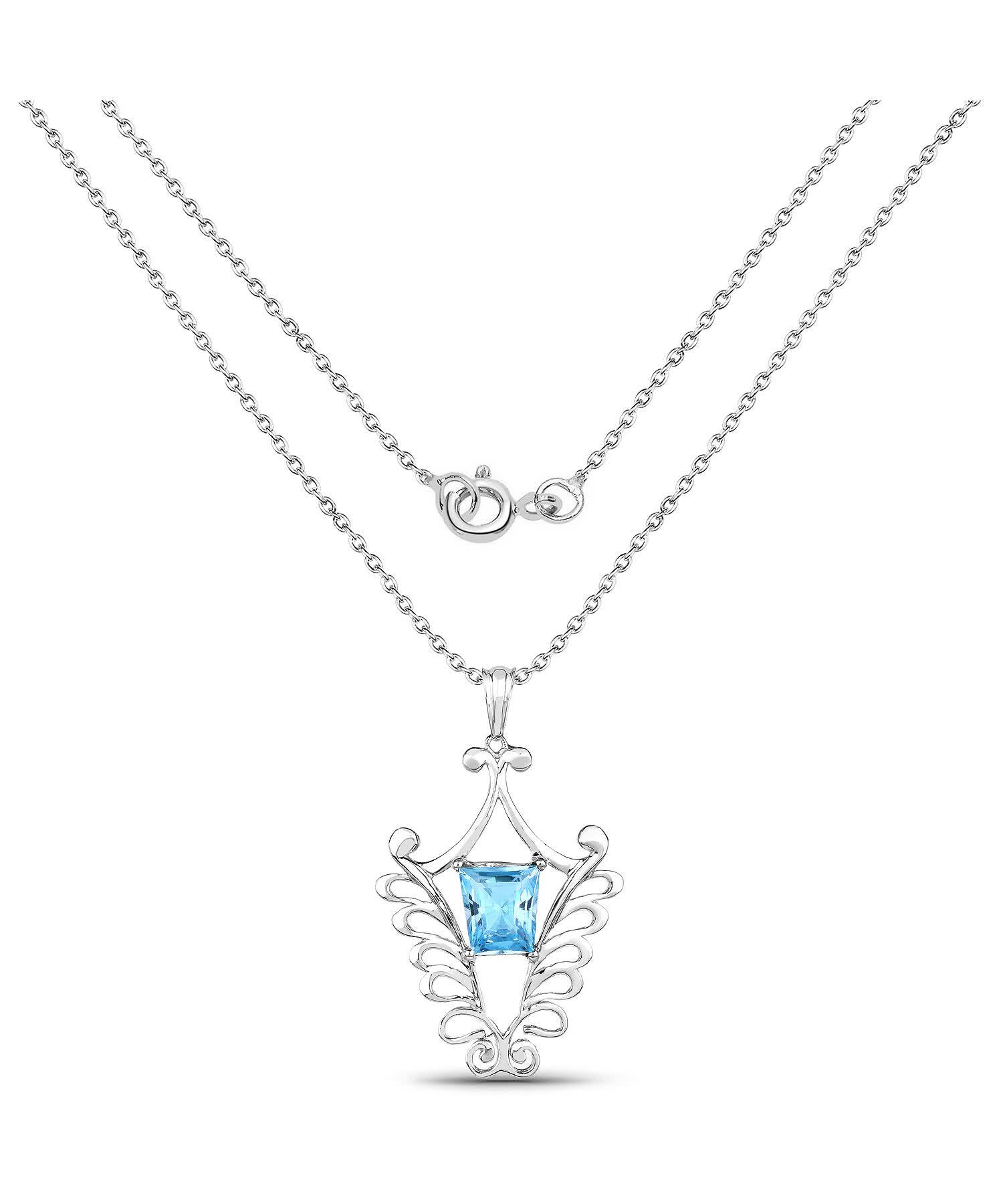 5.68ctw Natural Swiss Blue Topaz Rhodium Plated 925 Sterling Silver Pendant With Chain View 2