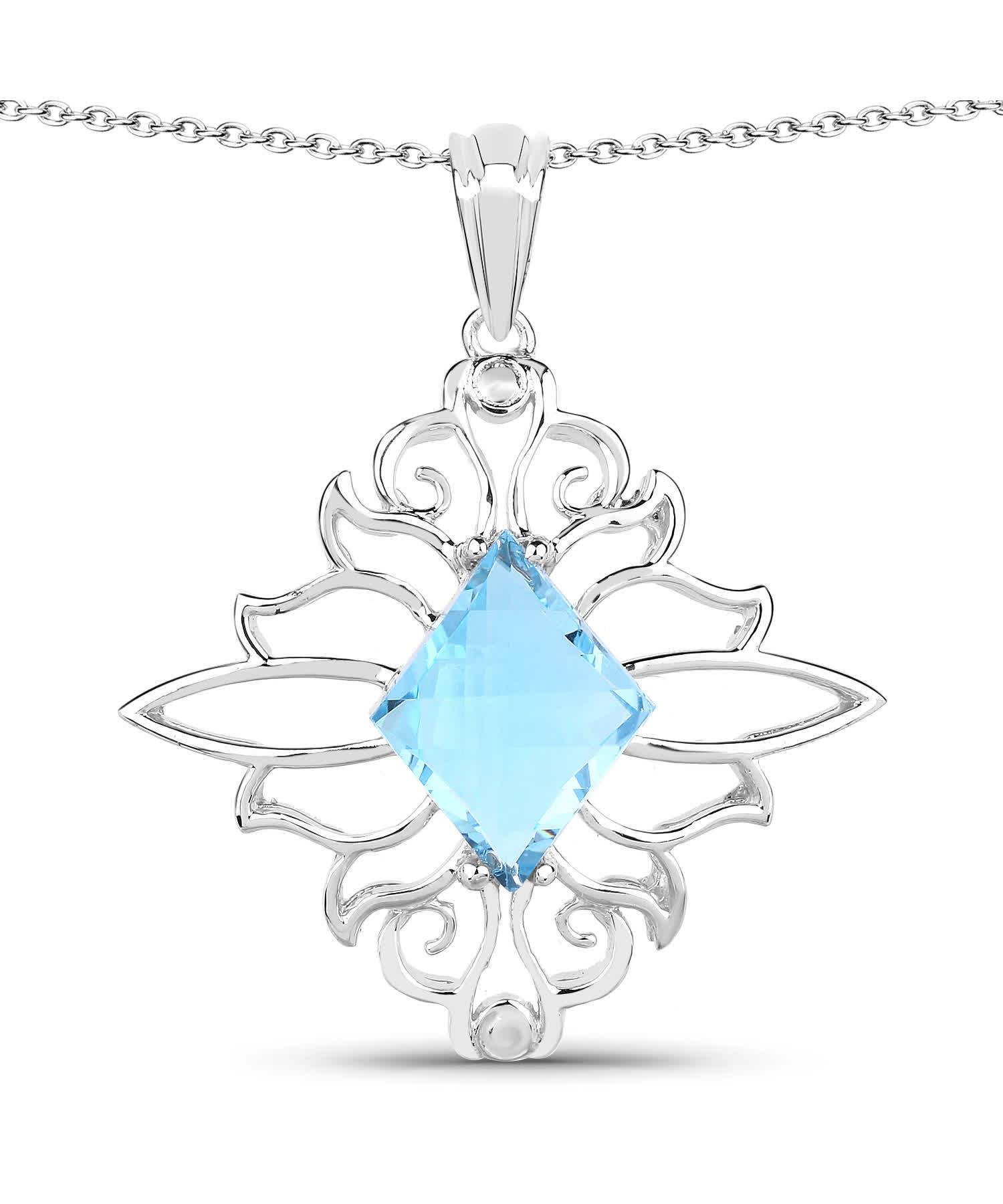 5.15ctw Natural Swiss Blue Topaz Rhodium Plated 925 Sterling Silver Pendant With Chain View 1