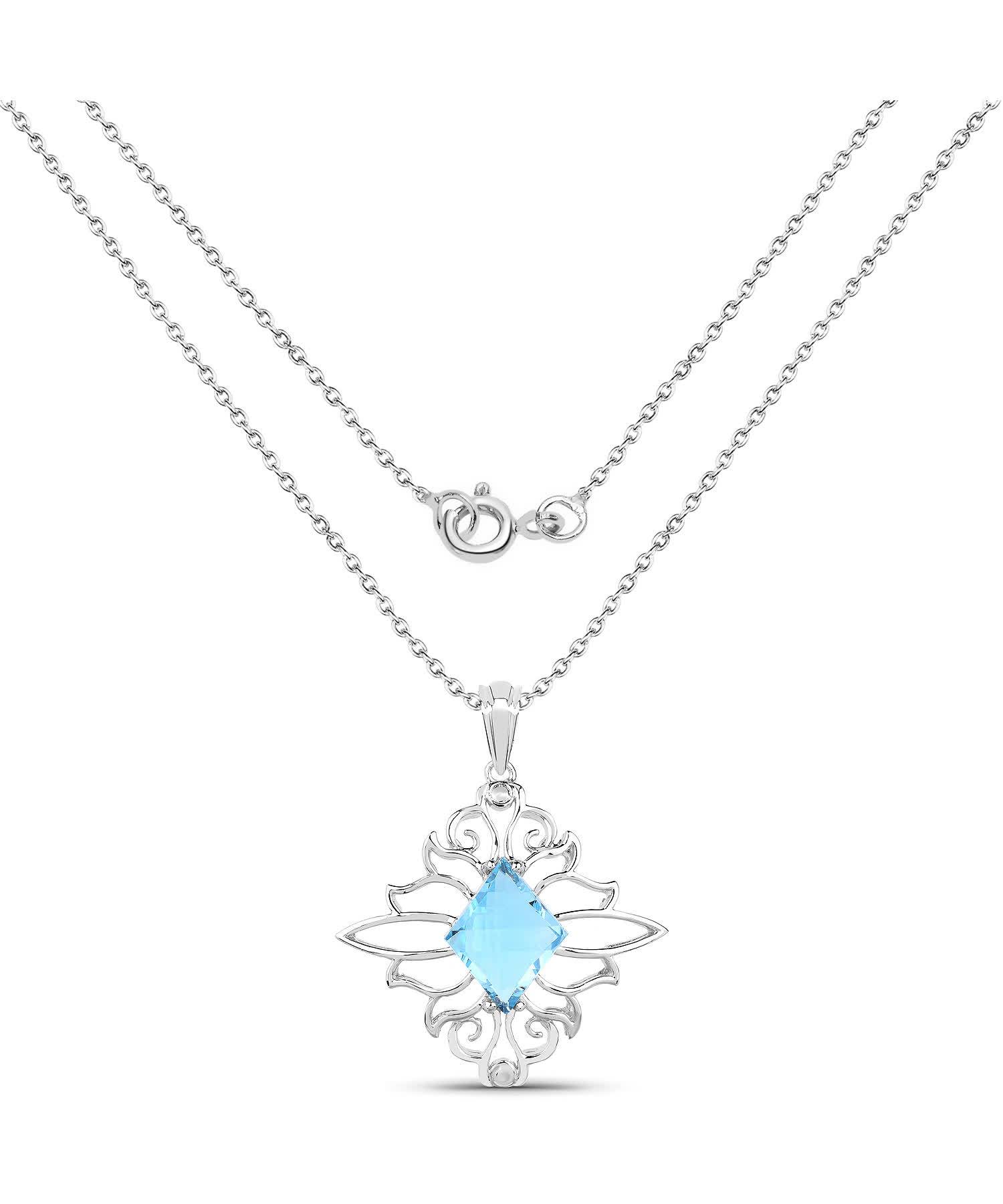 5.15ctw Natural Swiss Blue Topaz Rhodium Plated 925 Sterling Silver Pendant With Chain View 2