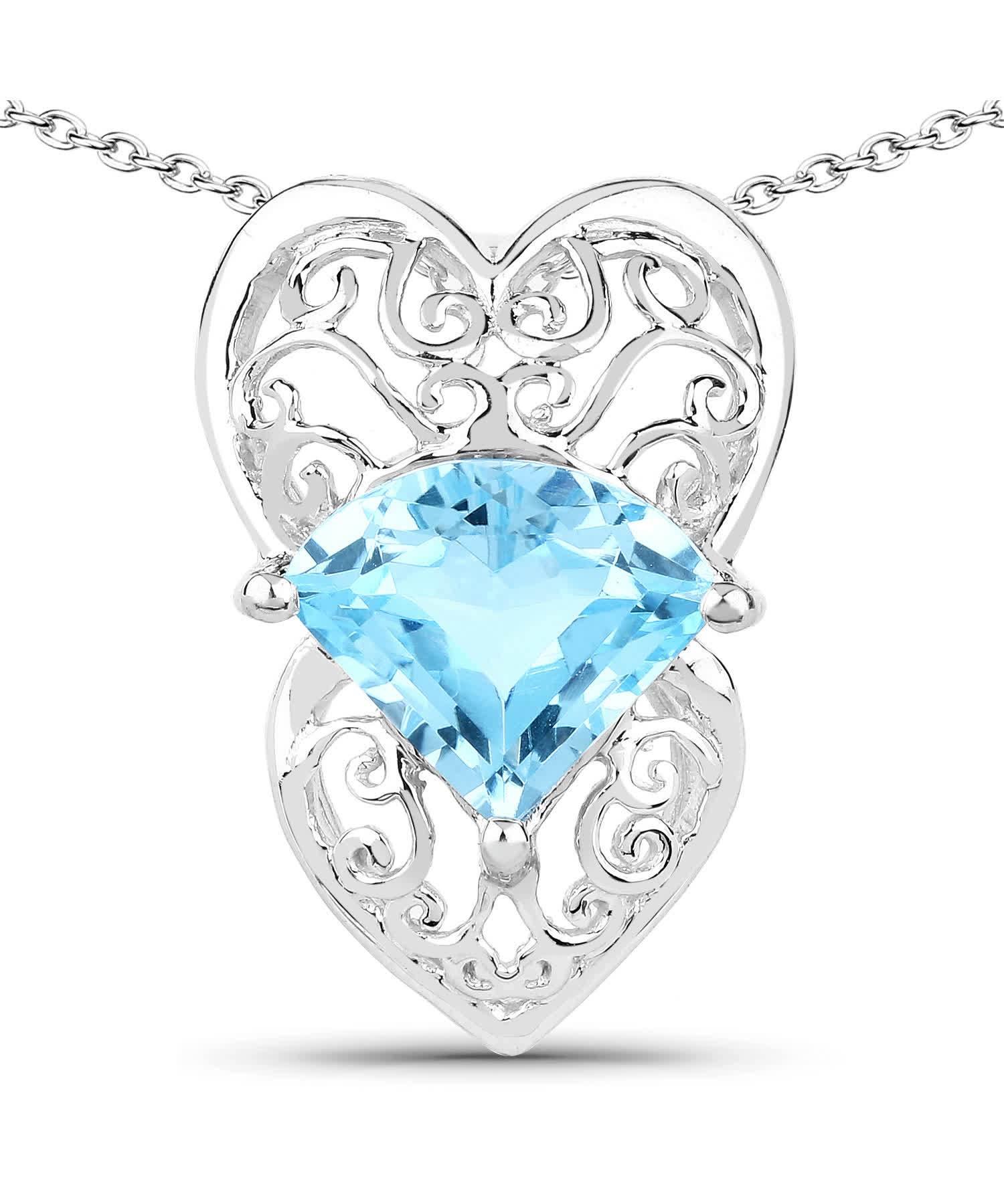 4.65ctw Natural Swiss Blue Topaz Rhodium Plated 925 Sterling Silver Heart Pendant With Chain View 1