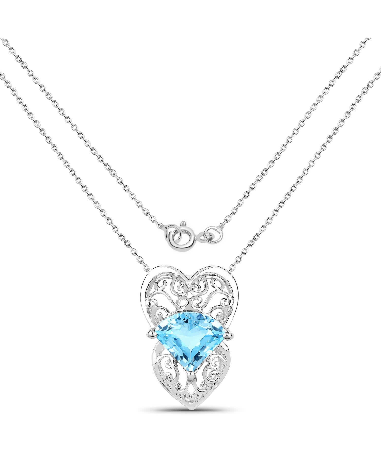 4.65ctw Natural Swiss Blue Topaz Rhodium Plated 925 Sterling Silver Heart Pendant With Chain View 2