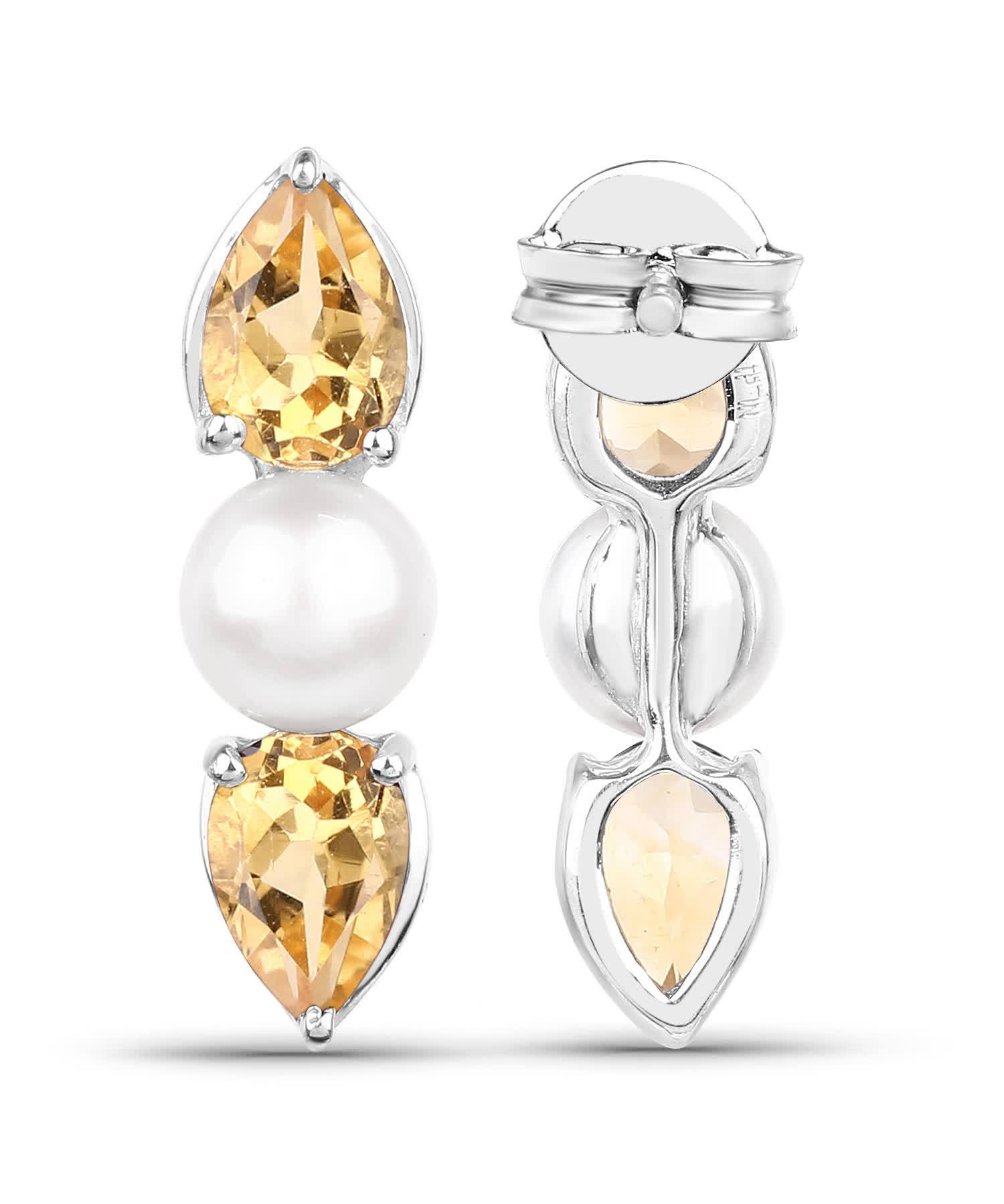 1.68ctw Natural Freshwater Pearl and Citrine Rhodium Plated 925 Sterling Silver Earrings View 3