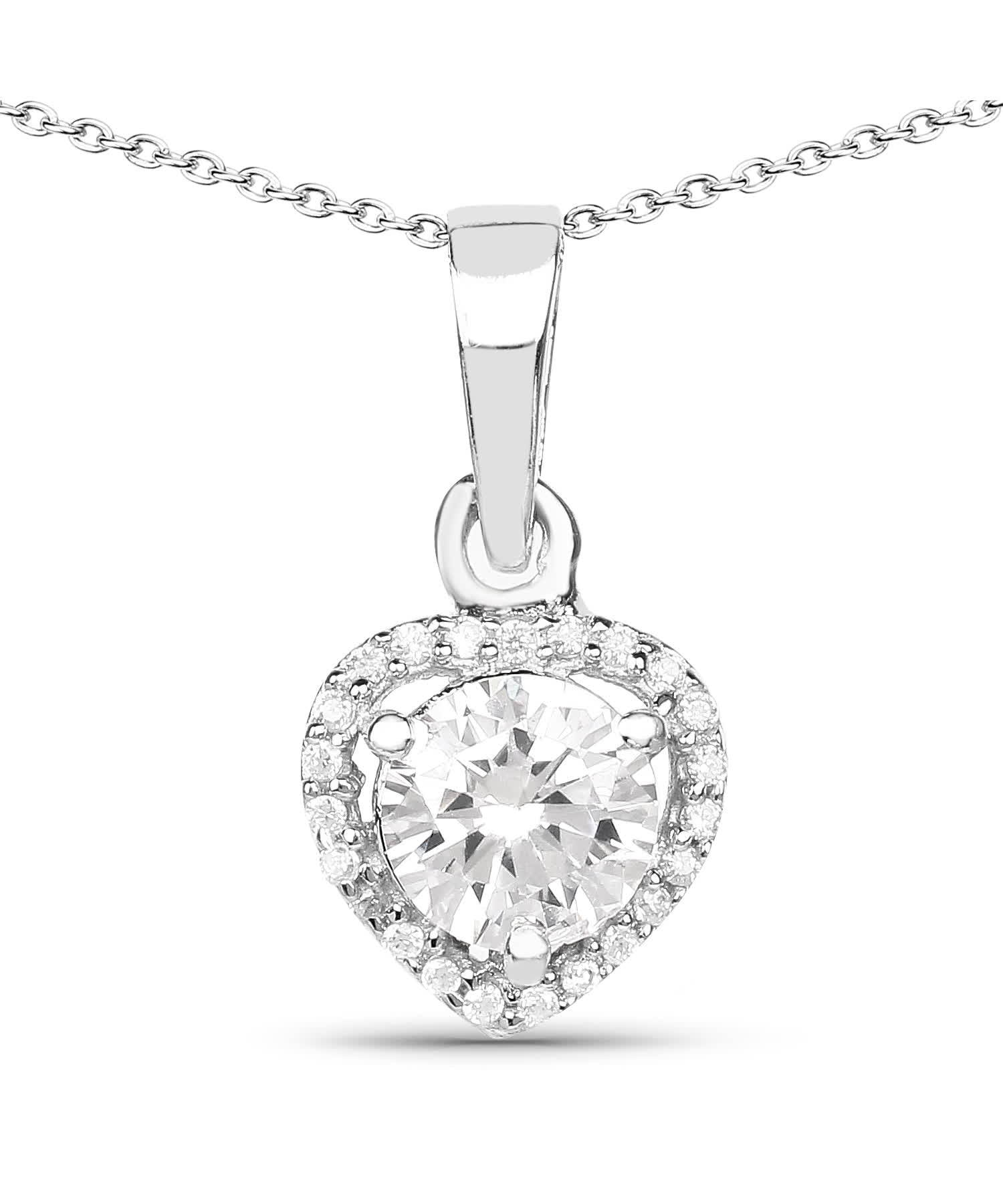 Created Cubic Zirconia Rhodium Plated 925 Sterling Silver Heart Pendant With Chain View 1