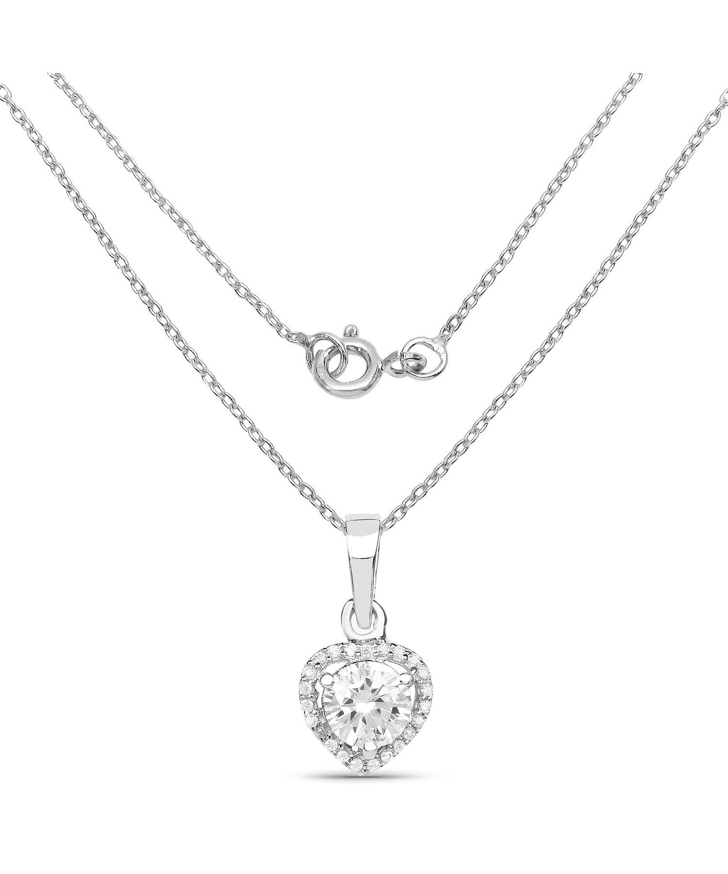 Created Cubic Zirconia Rhodium Plated 925 Sterling Silver Heart Pendant With Chain View 2