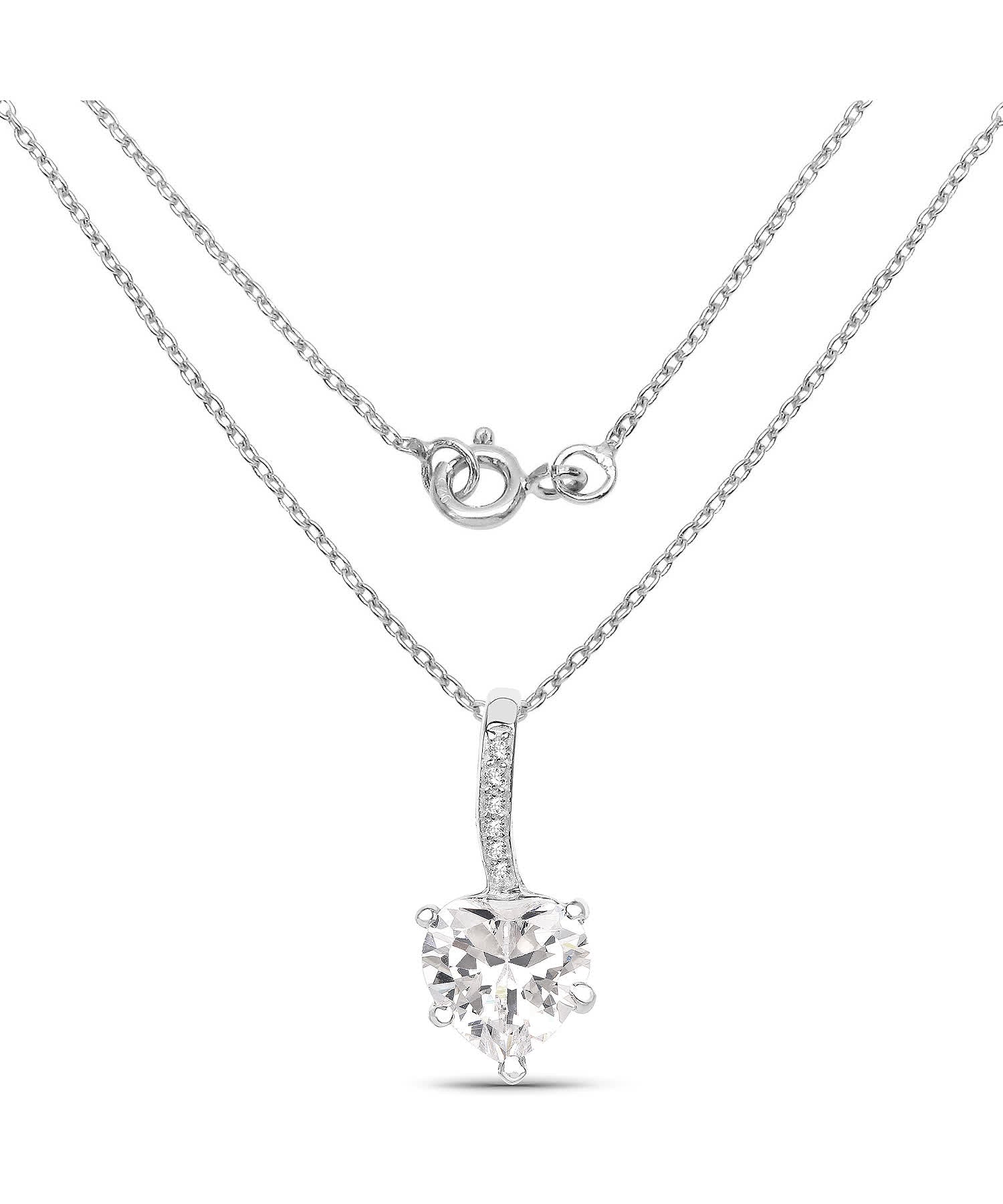 Brilliant Cut Cubic Zirconia Rhodium Plated 925 Sterling Silver Heart Pendant With Chain View 2