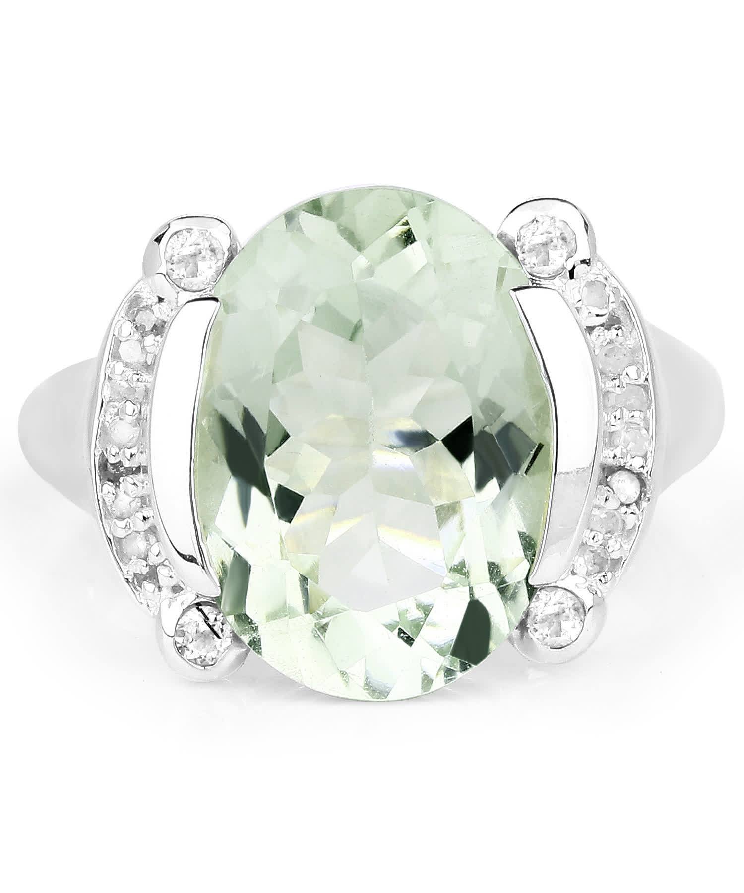 8.12ctw Natural Green Amethyst, Topaz and Diamond Rhodium Plated 925 Sterling Silver Oval Cocktail Ring View 3