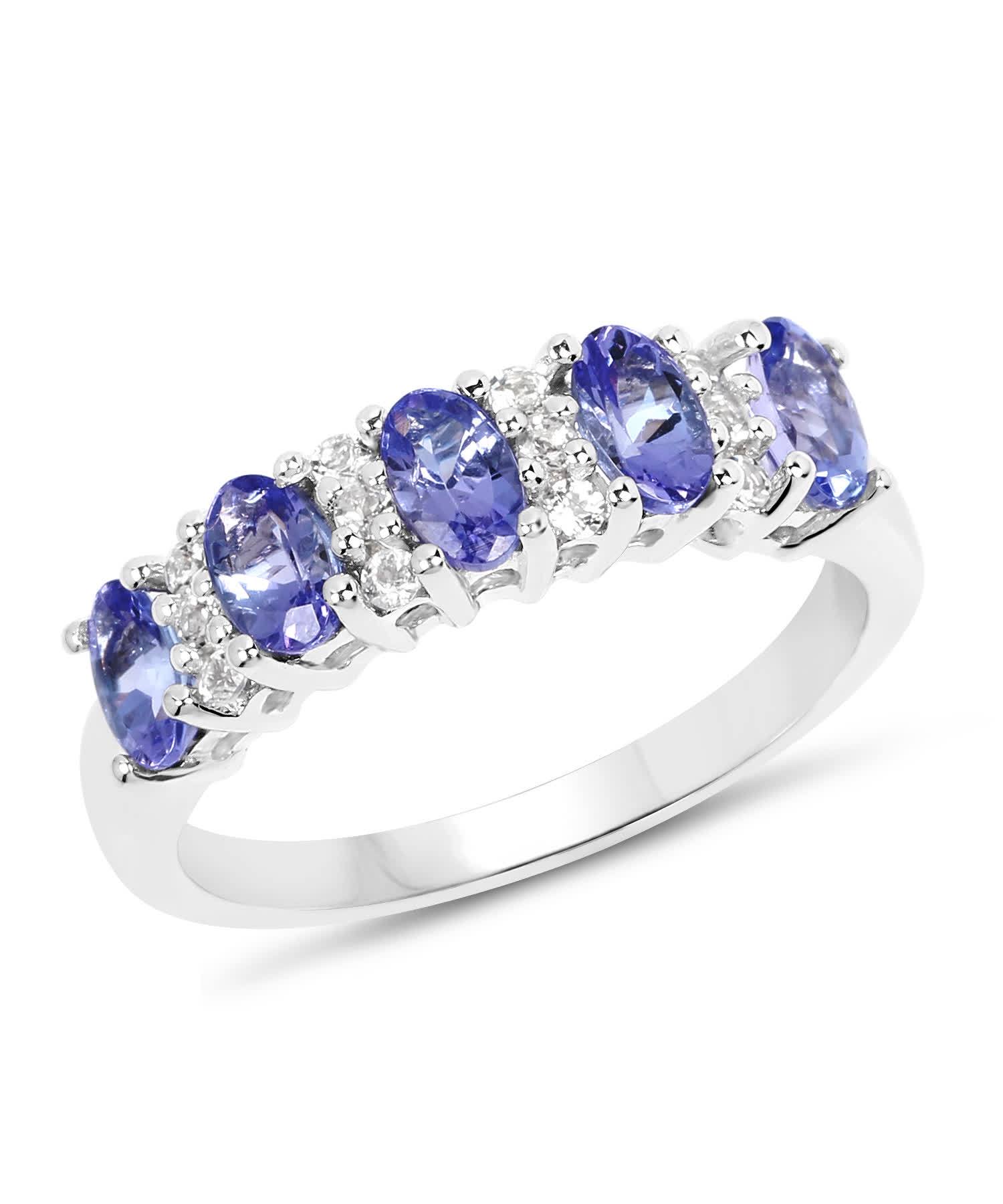 1.51ctw Natural Tanzanite and Topaz Rhodium Plated 925 Sterling Silver Band View 1