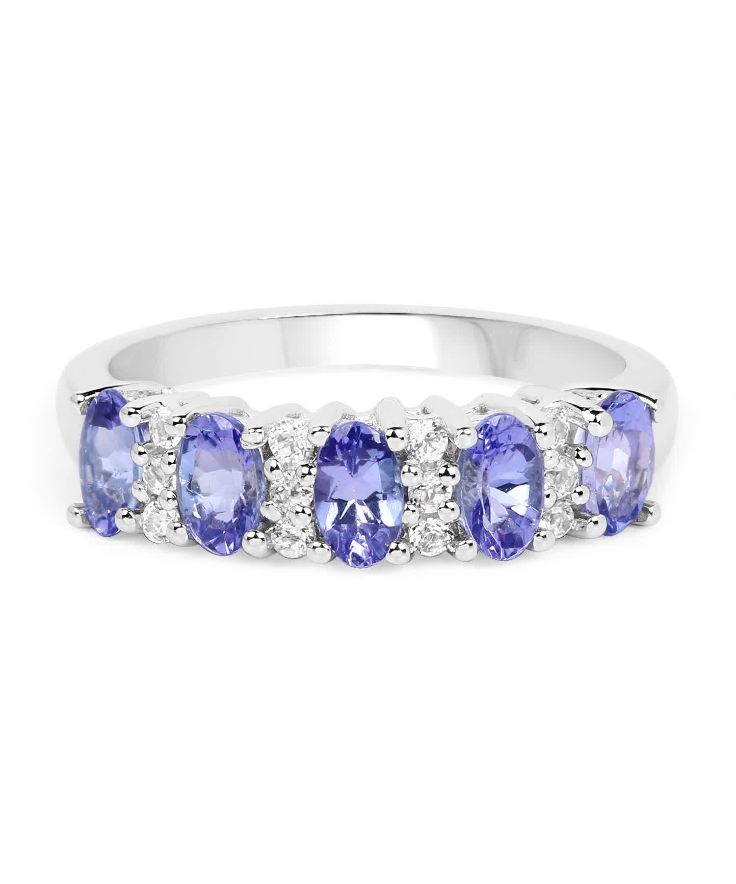1.51ctw Natural Tanzanite and Topaz Rhodium Plated 925 Sterling Silver Band View 3