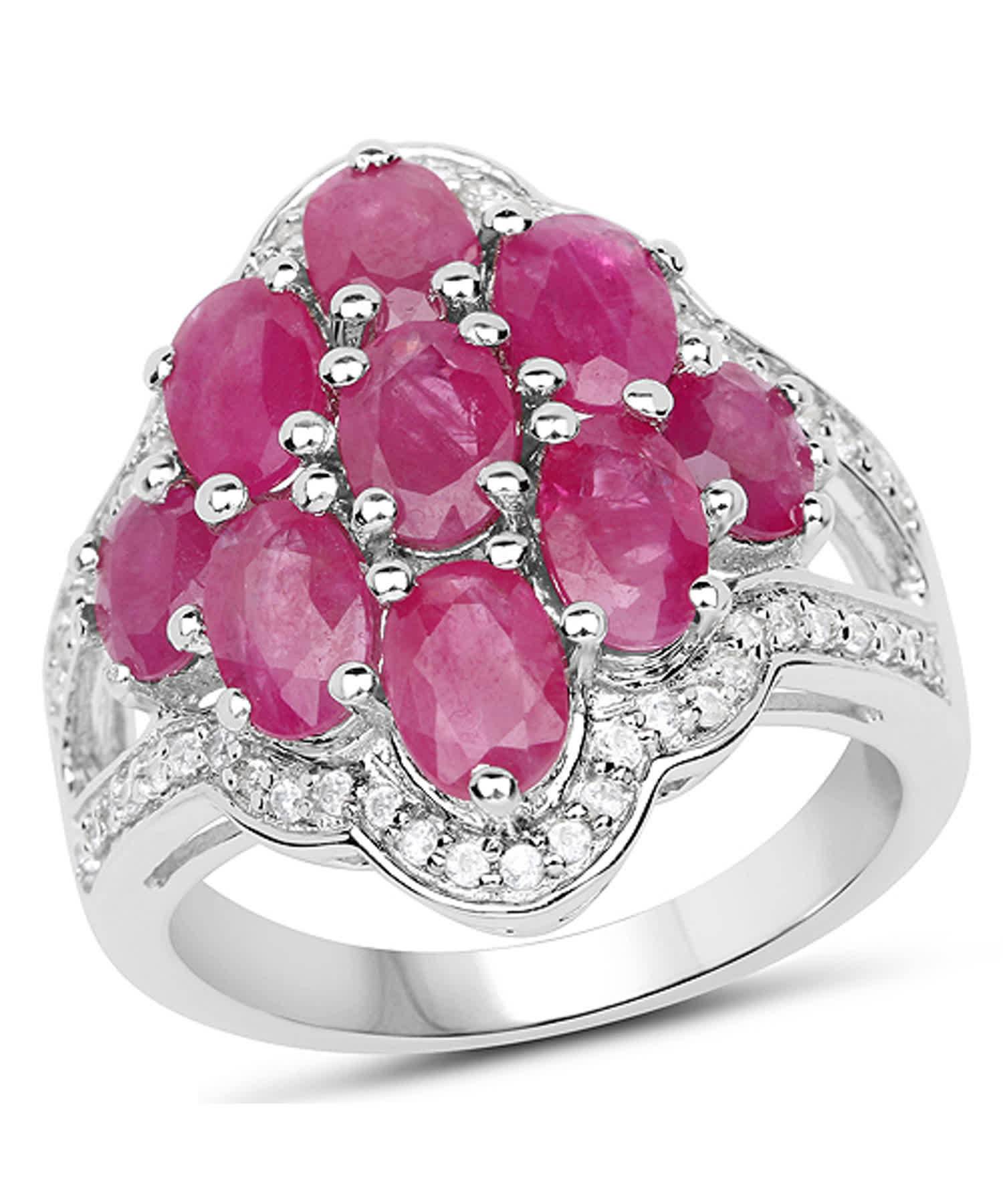 4.72ctw Natural Ruby and Zircon Rhodium Plated 925 Sterling Silver Right Hand Ring View 1
