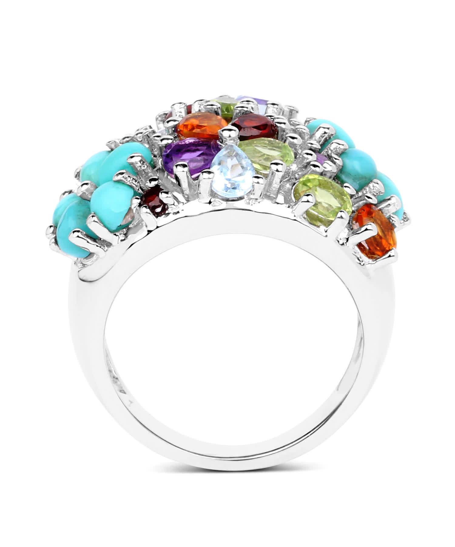 4.03ctw Natural Multi-Color Mixed Gems Rhodium Plated 925 Sterling Silver Flower Right Hand Ring View 2