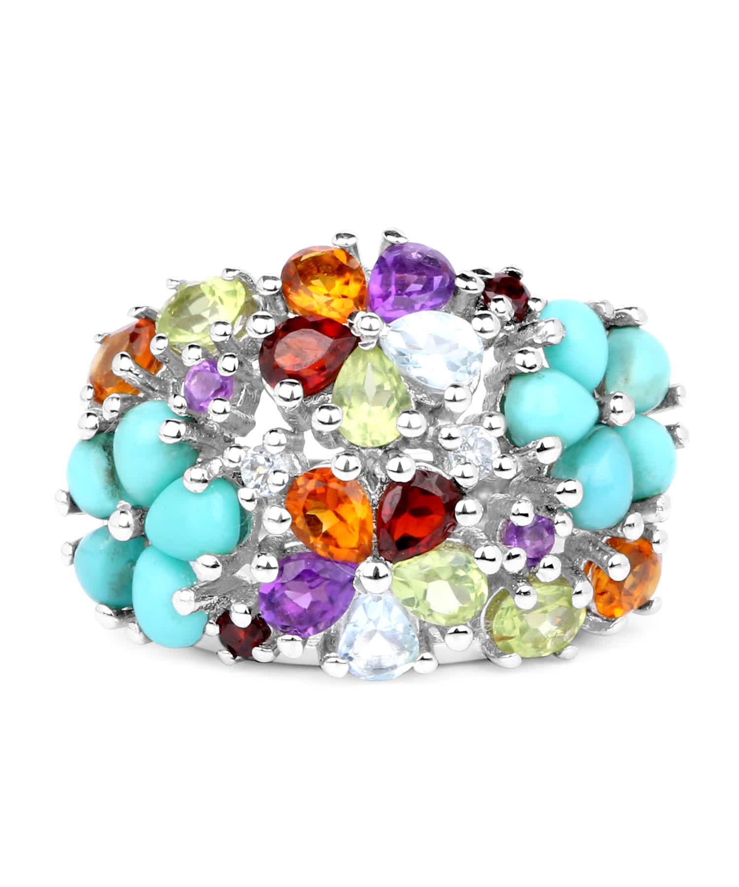 4.03ctw Natural Multi-Color Mixed Gems Rhodium Plated 925 Sterling Silver Flower Right Hand Ring View 3