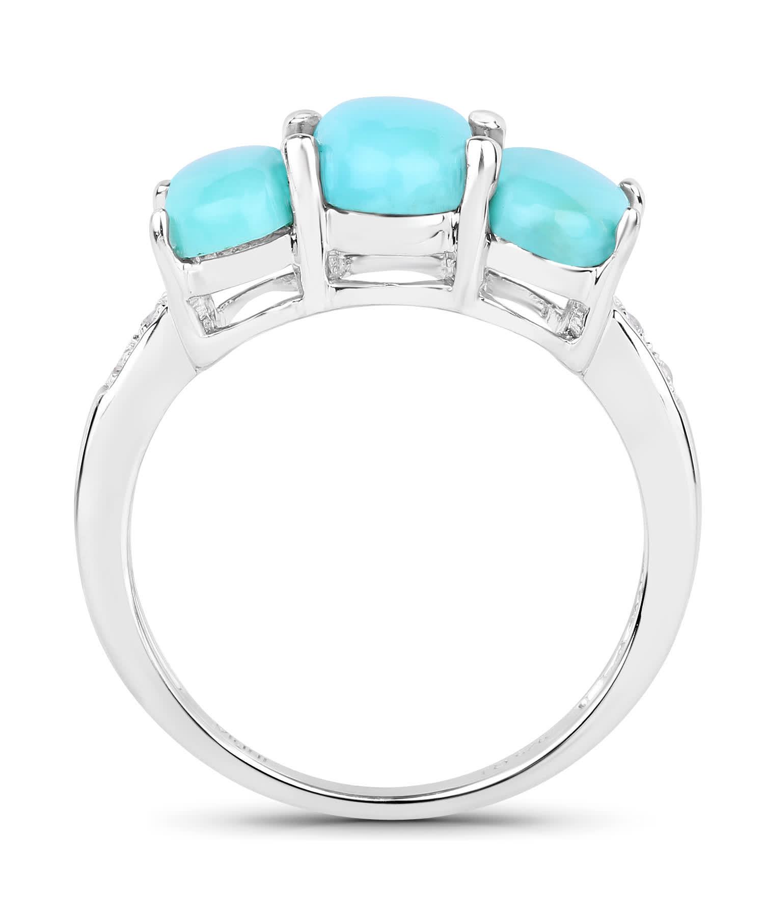 3.03ctw Natural Sleeping Beauty Turquoise and Zircon Rhodium Plated 925 Sterling Silver Three Stone Right Hand Ring View 3