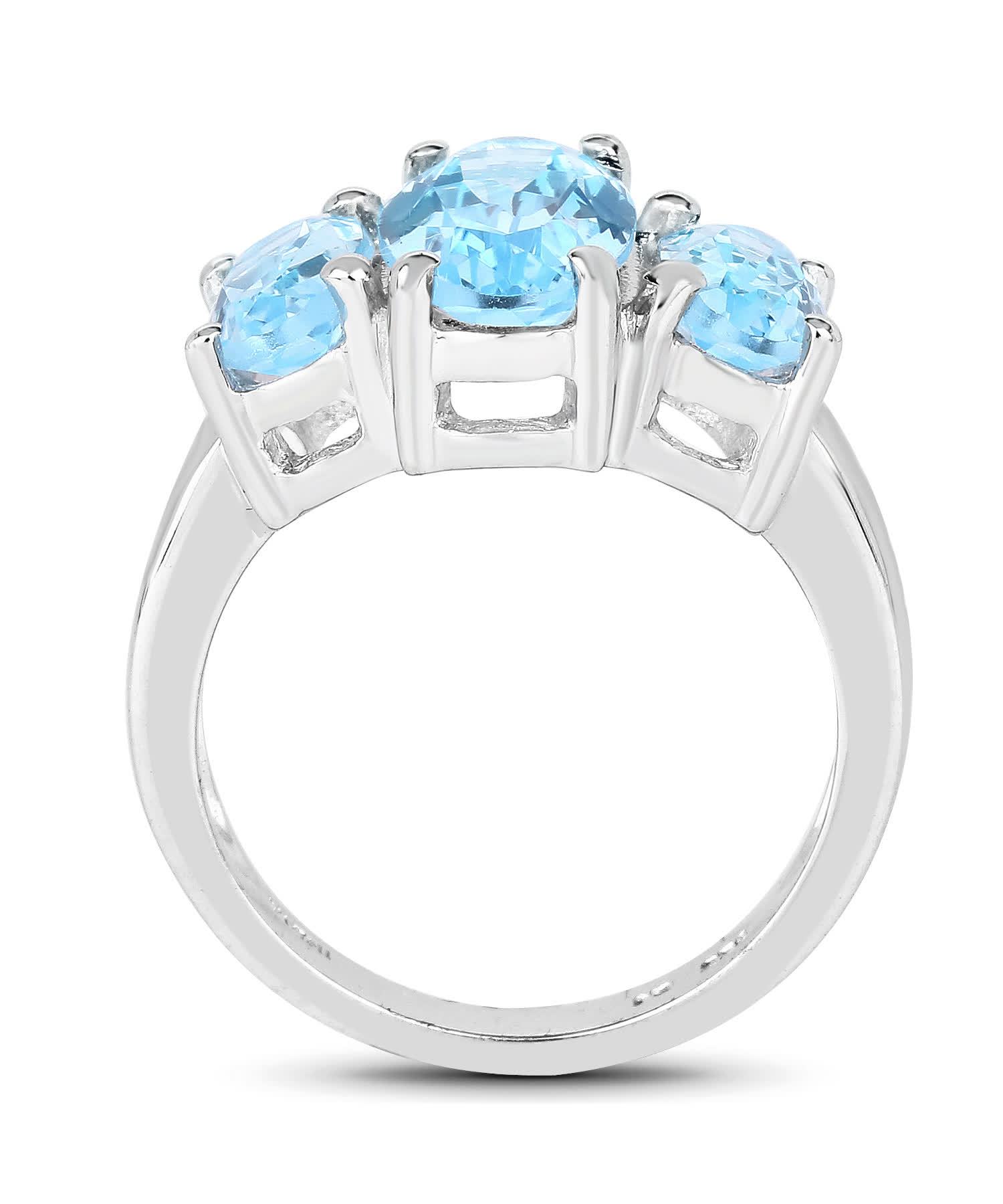 7.77ctw Natural Swiss Blue Topaz Rhodium Plated 925 Sterling Silver Three-Stone Right Hand Ring View 2